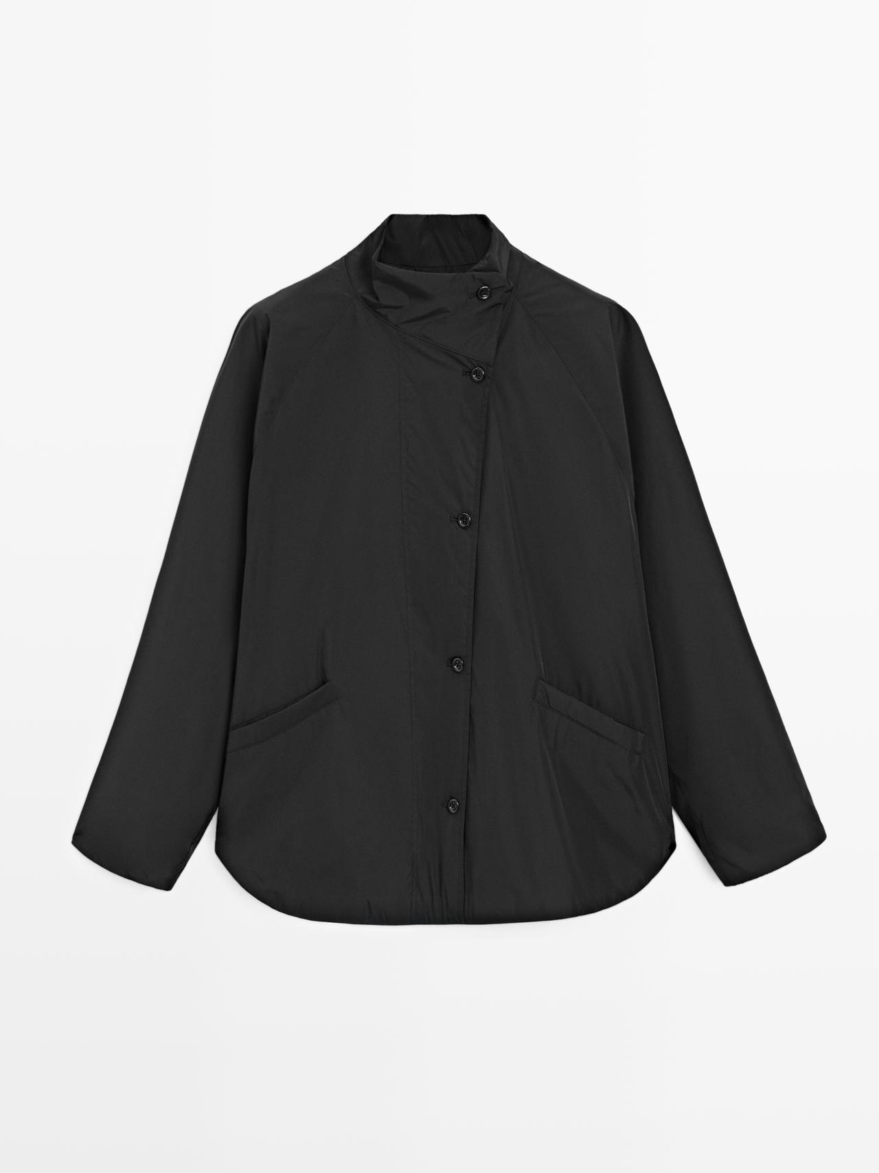 Massimo Dutti - Dame - Kort, Vatteret Parkacoat Med Kravedetalje - Sort - M