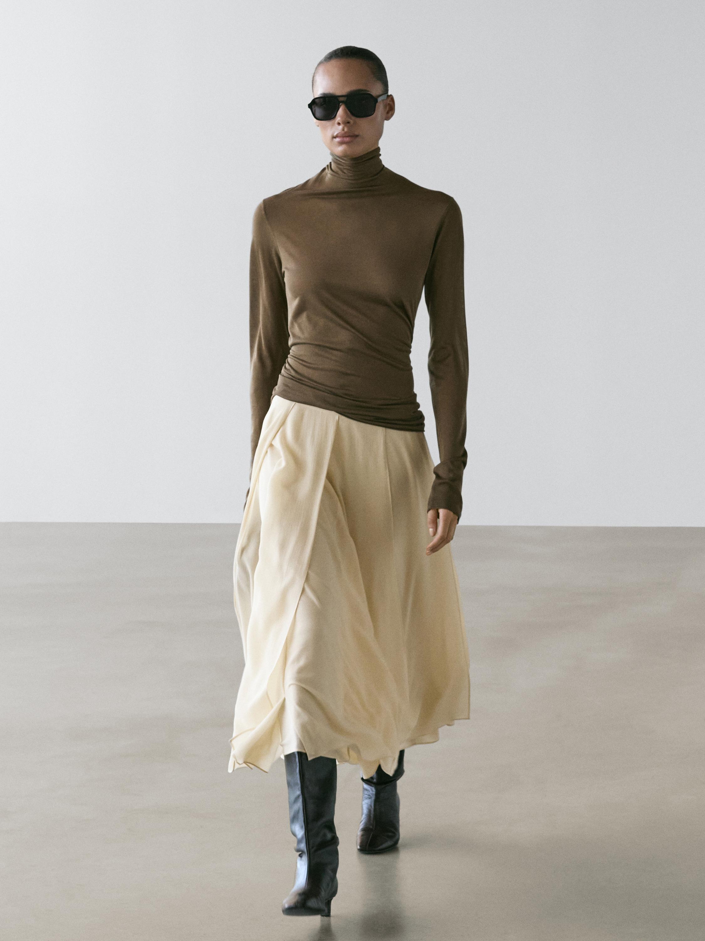 Gonna midi morbida con volant