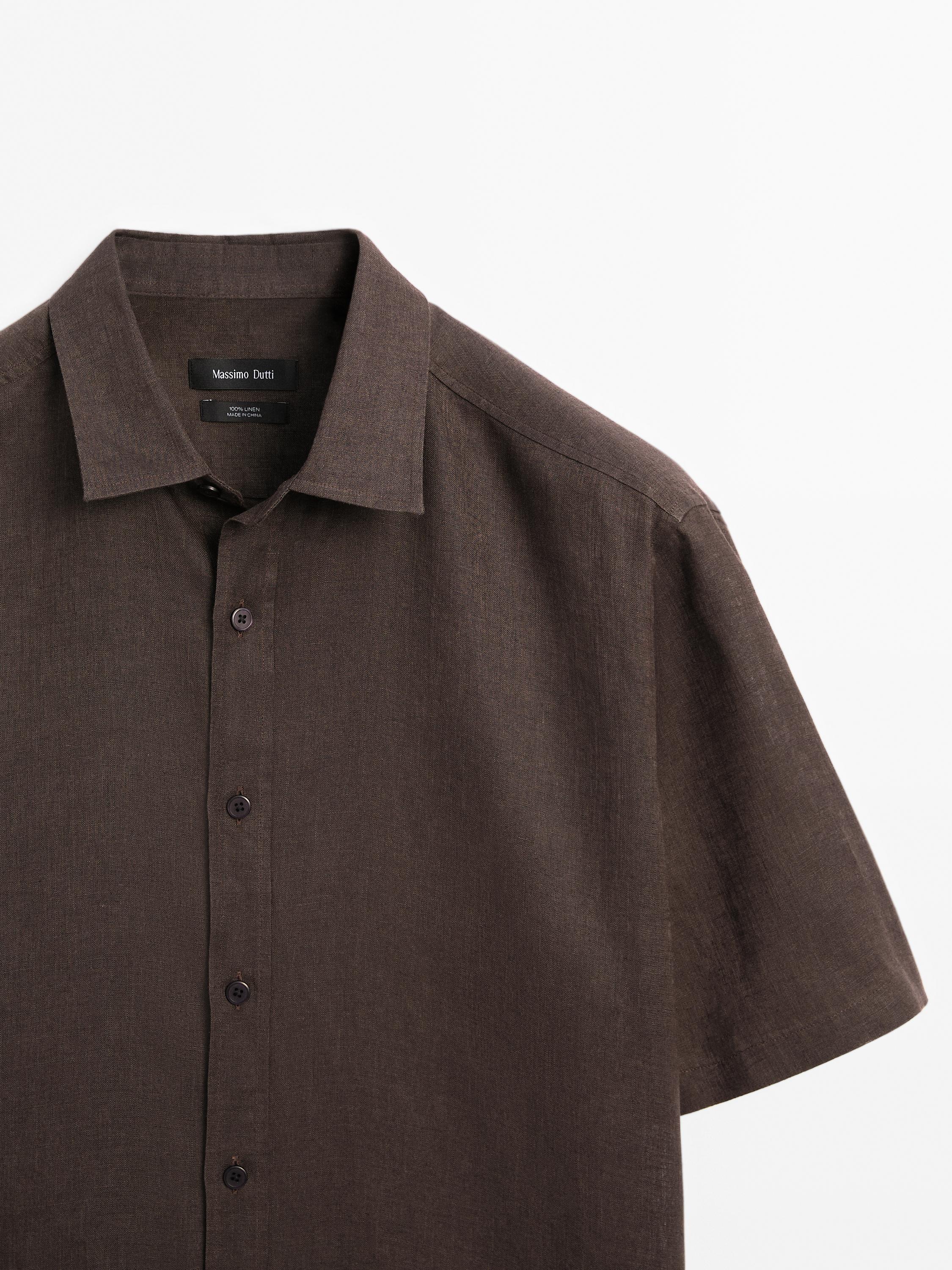 Regular fit short sleeve linen shirt