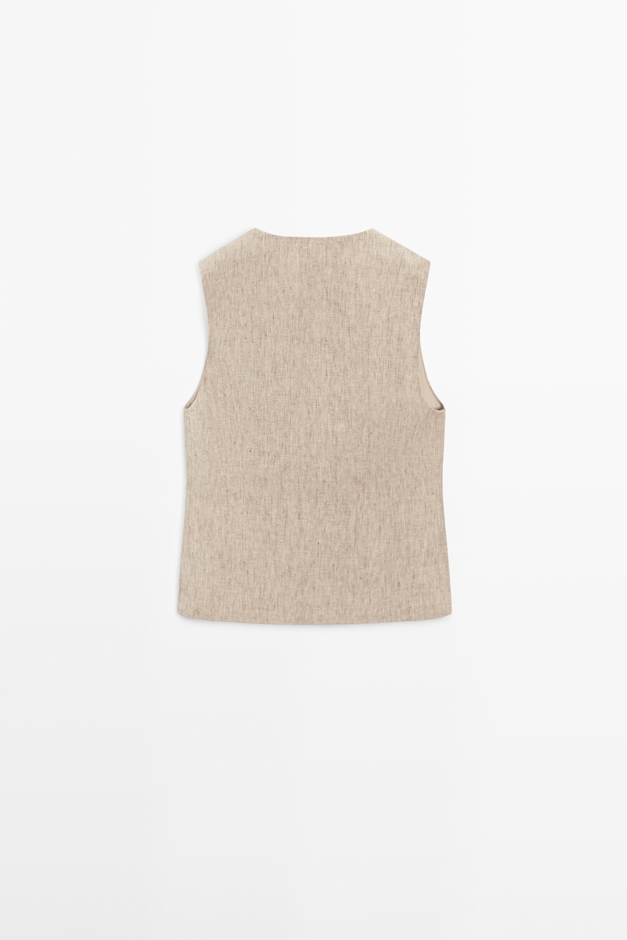 Linen melange waistcoat with buttons — BEIGE