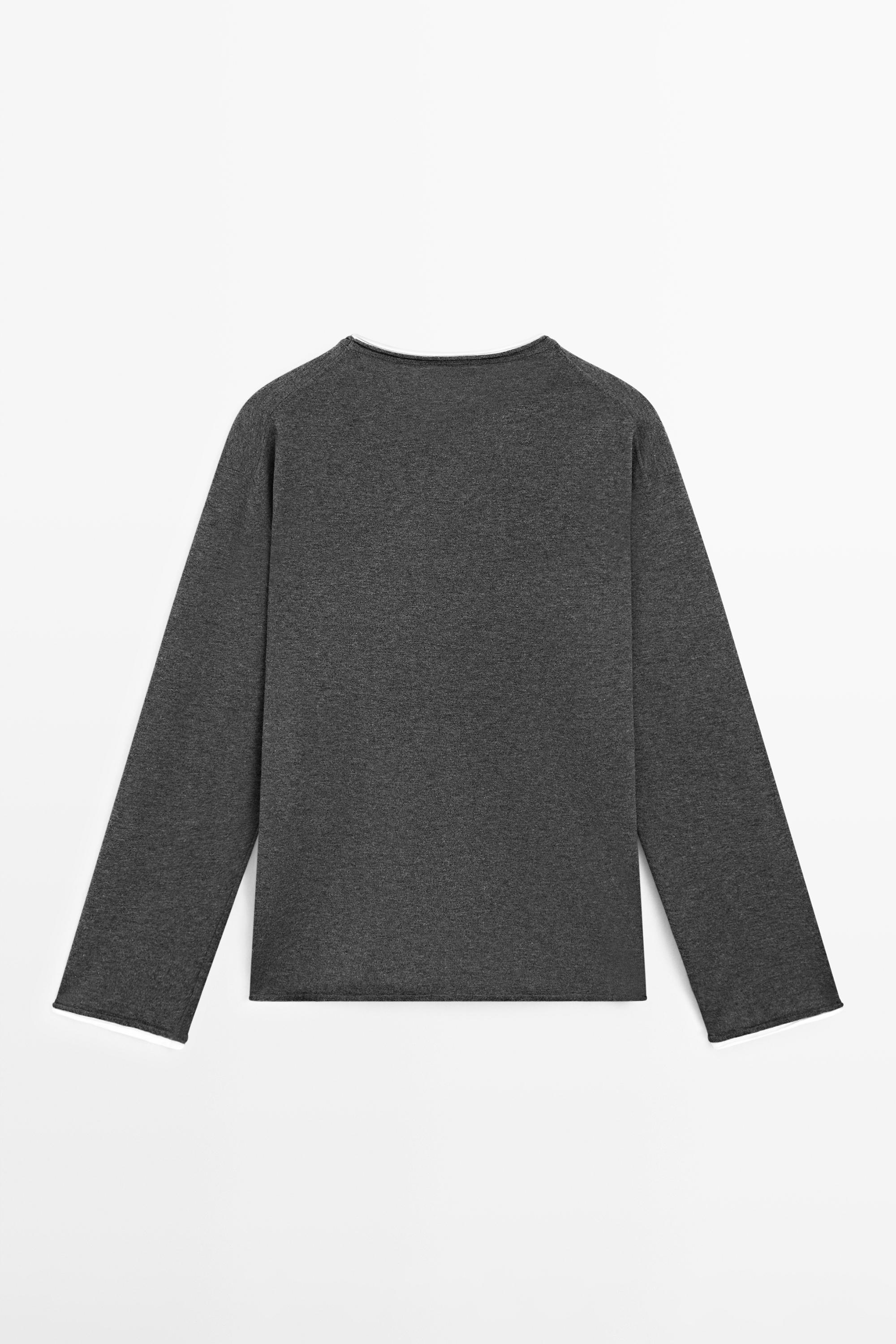 Cotton blend knit sweater with contrast fabric — CHARCOAL
