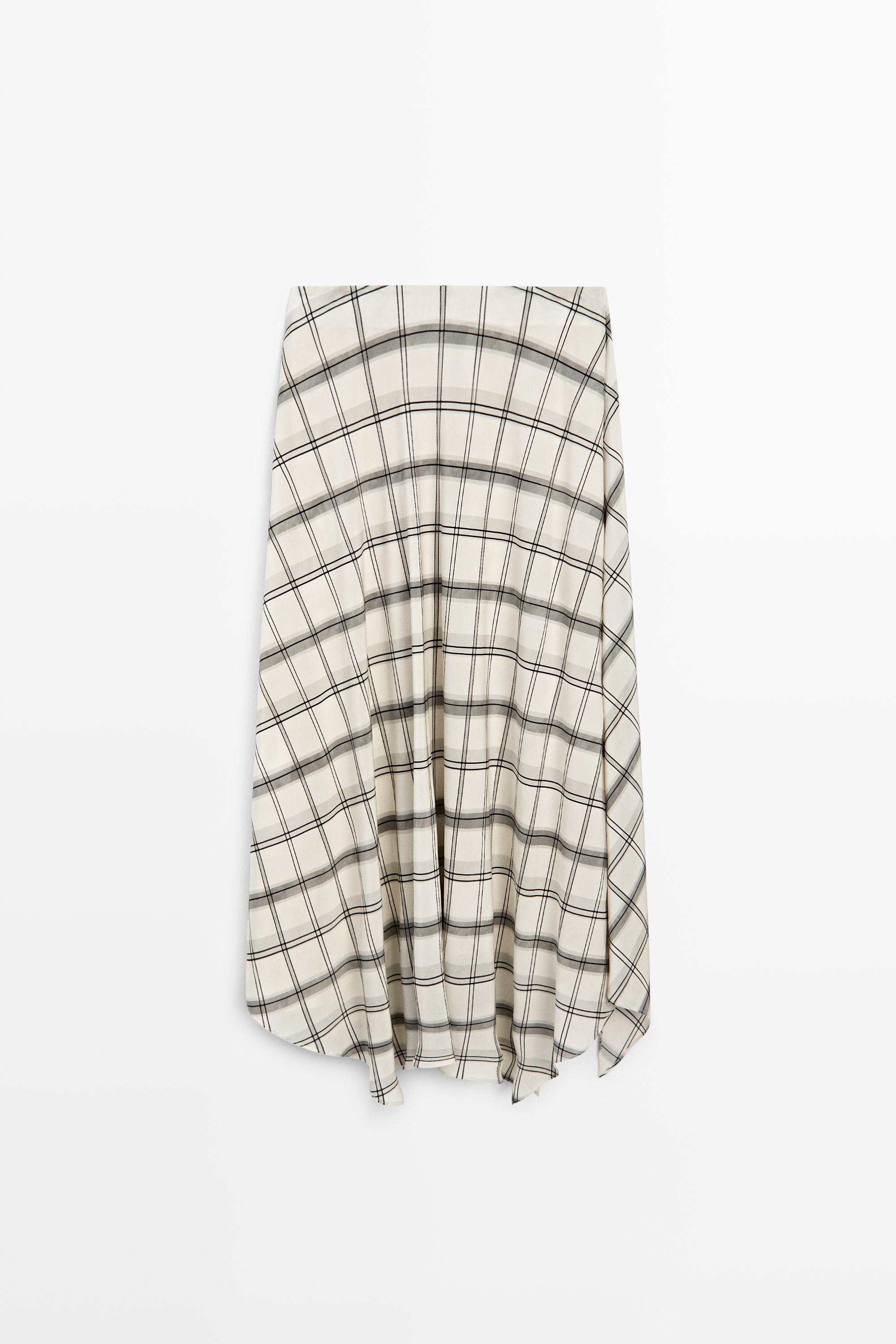 Asymmetric midi skirt with check detail — WHITE