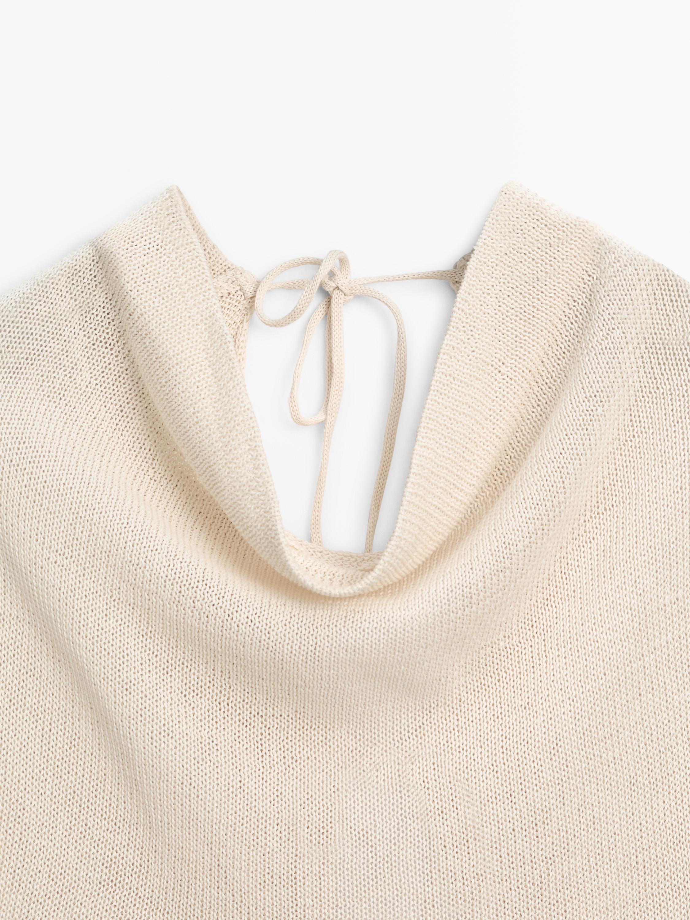 100% cotton knit sweater with back ties — BEIGE