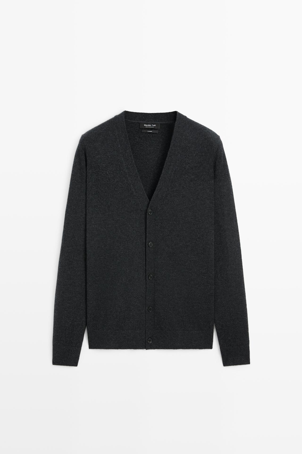 100% cashmere button-up knit cardigan — CHARCOAL