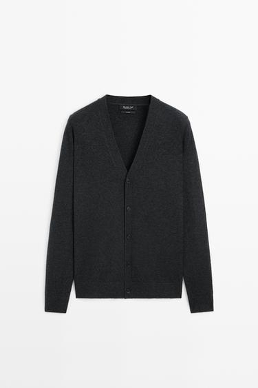 100% cashmere button-up knit cardigan — CHARCOAL 2