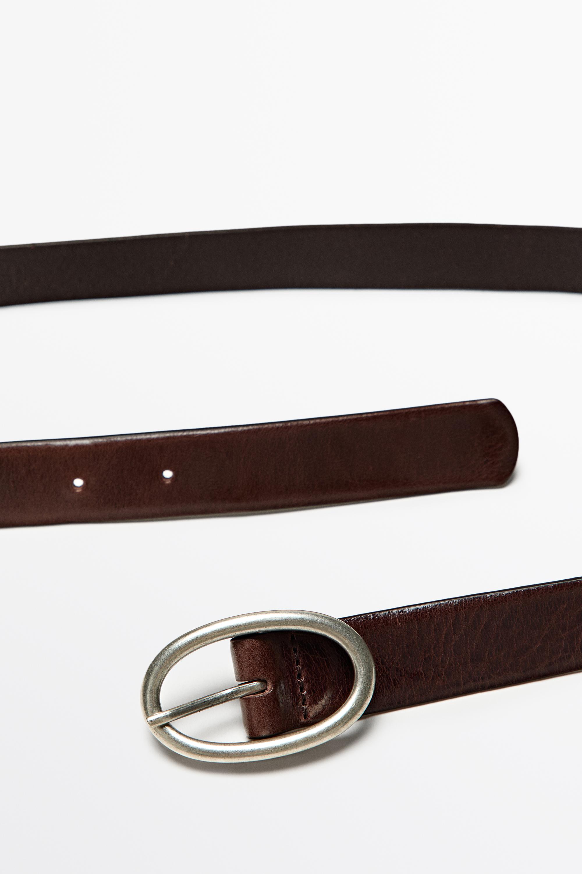 Nappa leather oval buckle belt — BROWN