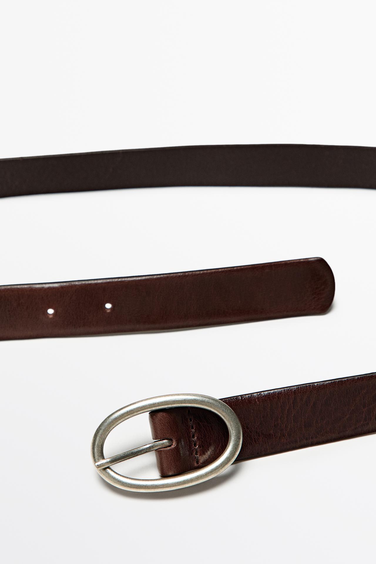 Nappa leather oval buckle belt — BROWN