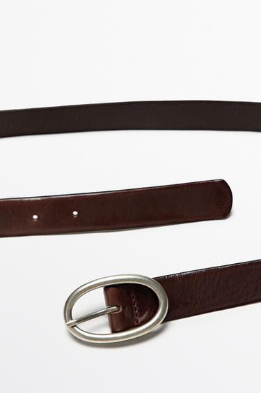 Nappa leather oval buckle belt — BROWN 3