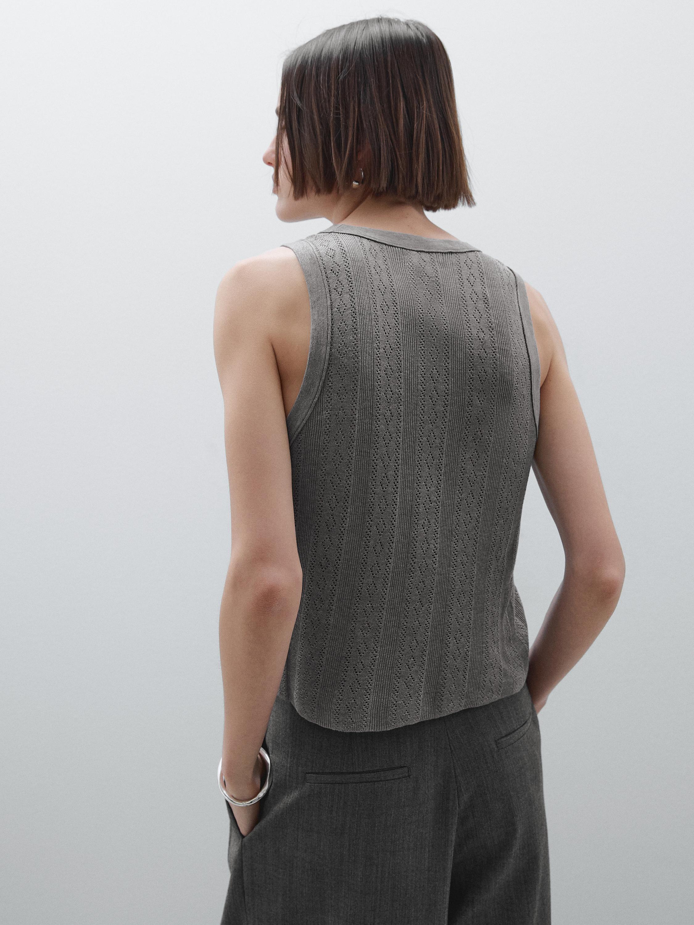 Cotton blend pointelle knit top