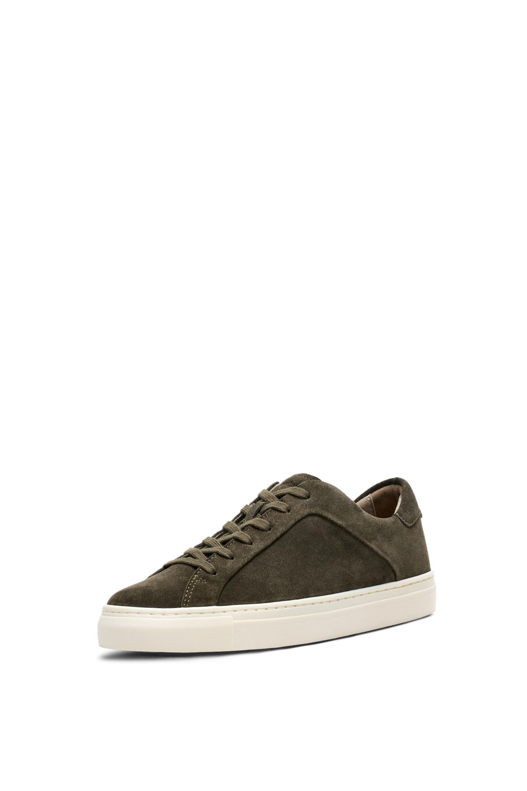 Leather trainers with lug sole — KHAKI