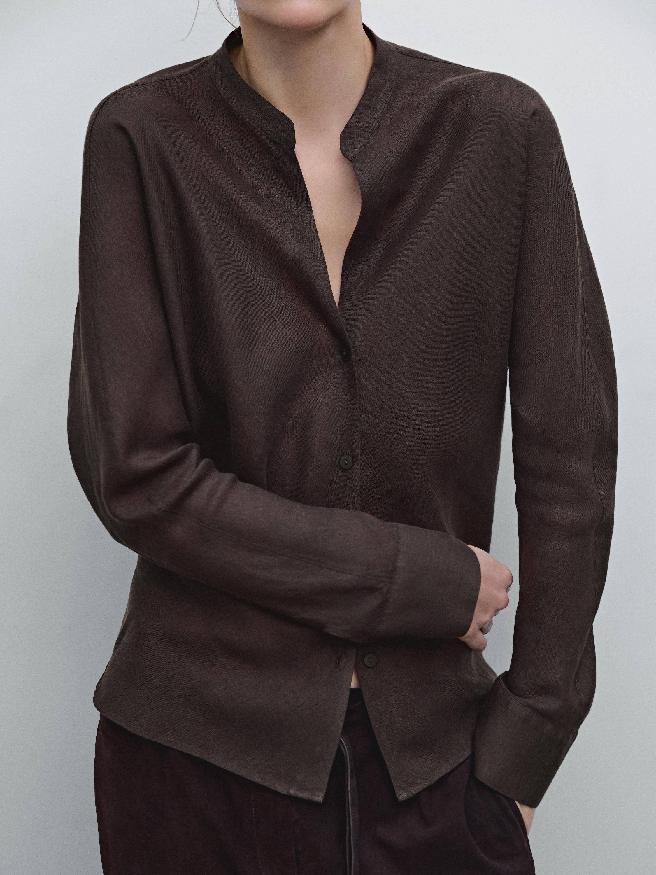 Camisa cuello mao fluida lino