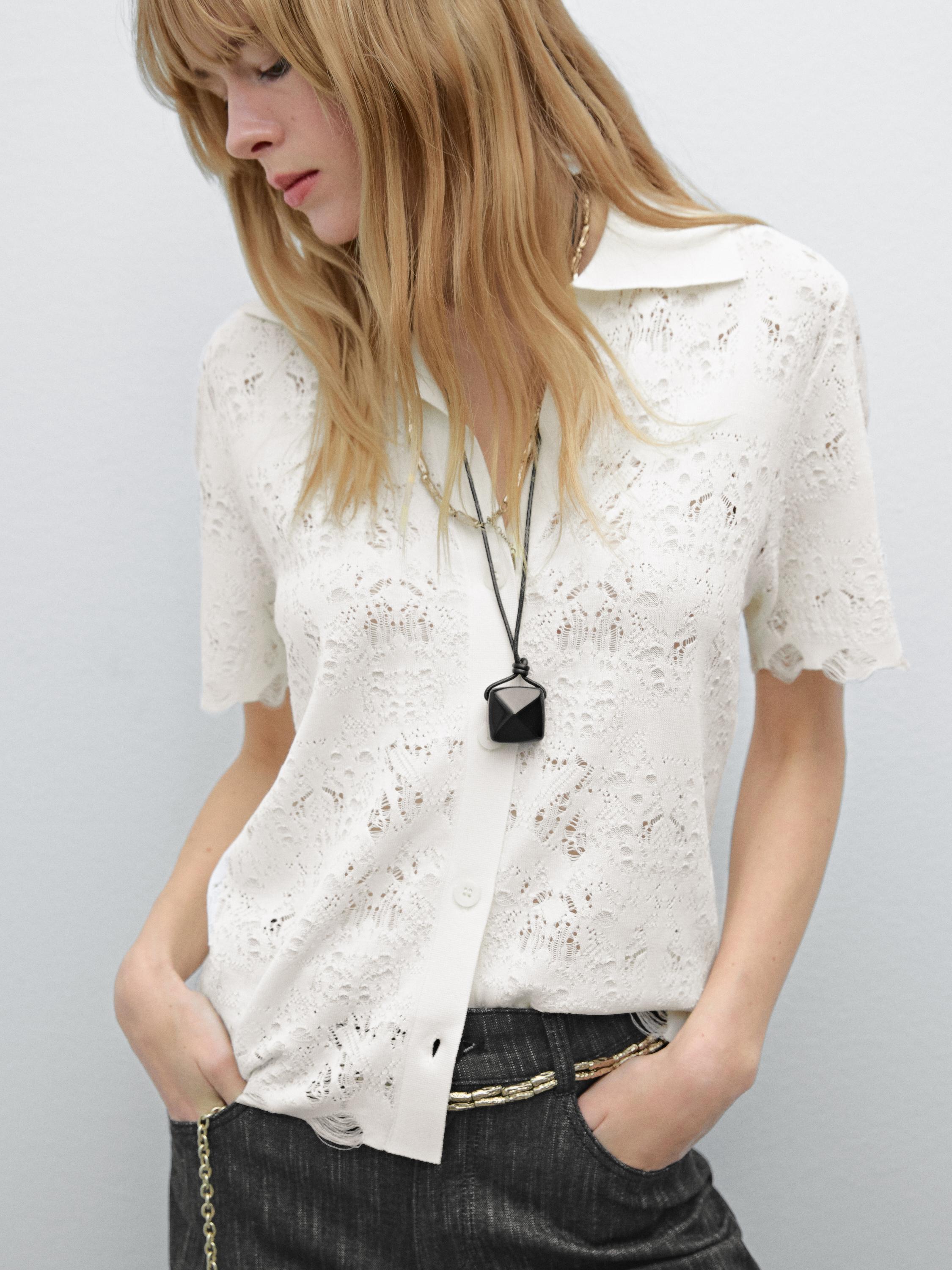 Short sleeve openwork cardigan