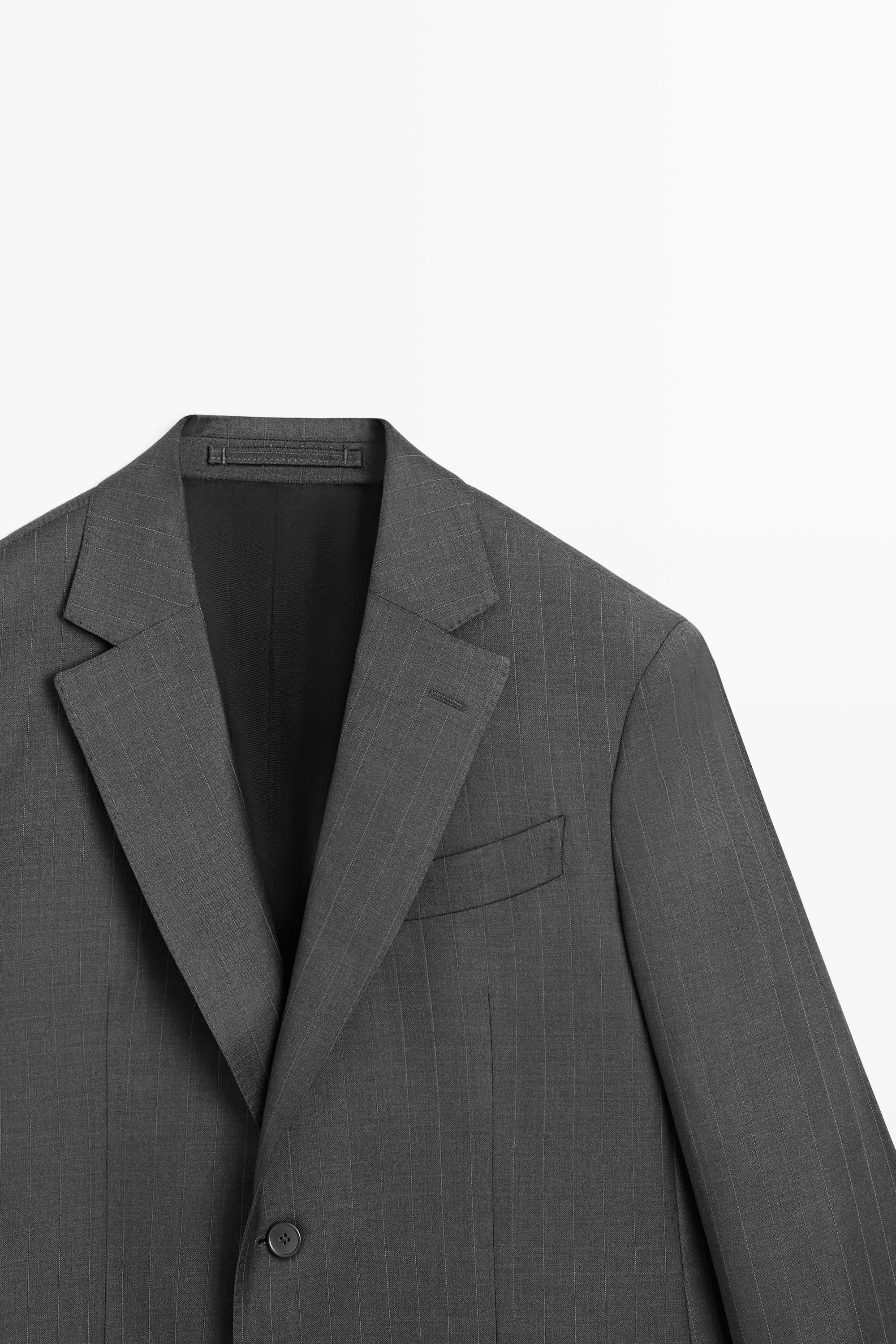 100% wool striped suit blazer — CHARCOAL