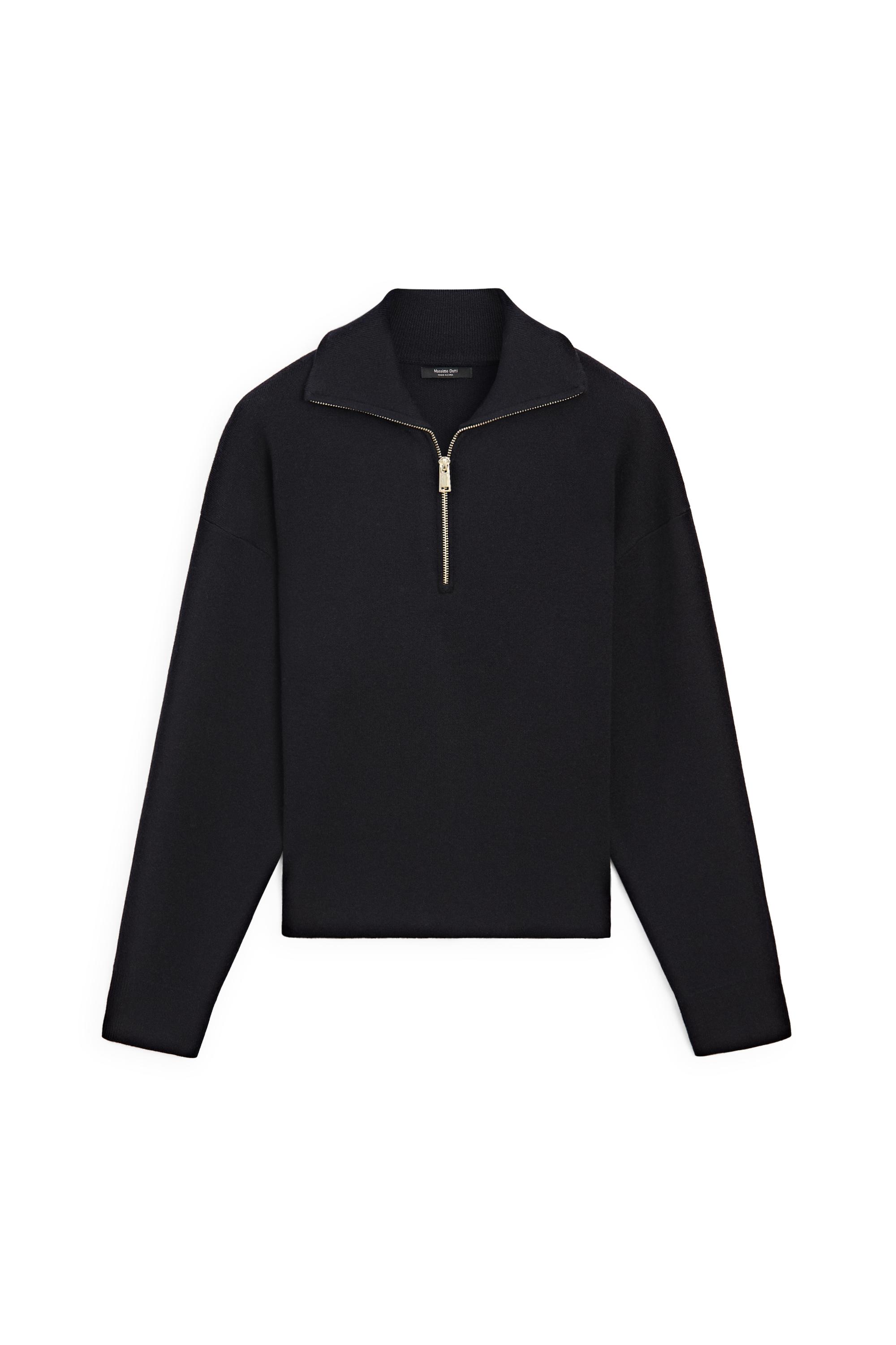 Cotton blend quarter-zip knit polo sweater — NAVY BLUE