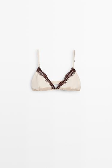 Silk blend lace triangle bra — BROWN 2