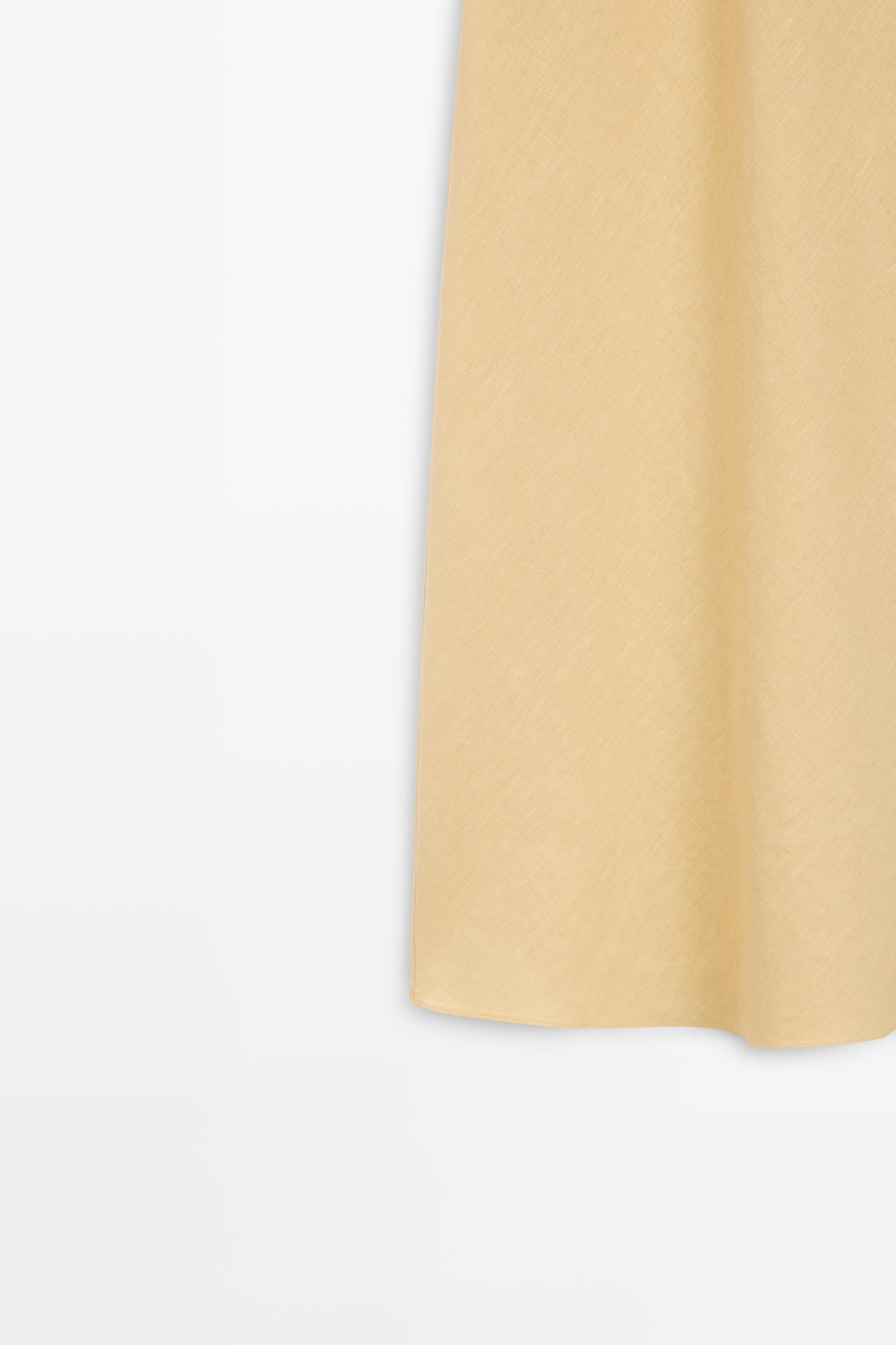 100% linen strappy midi dress — YELLOW