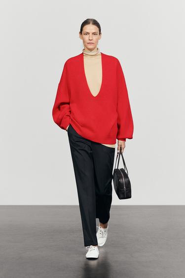 Oversize wool-blend knit sweater — RED 1