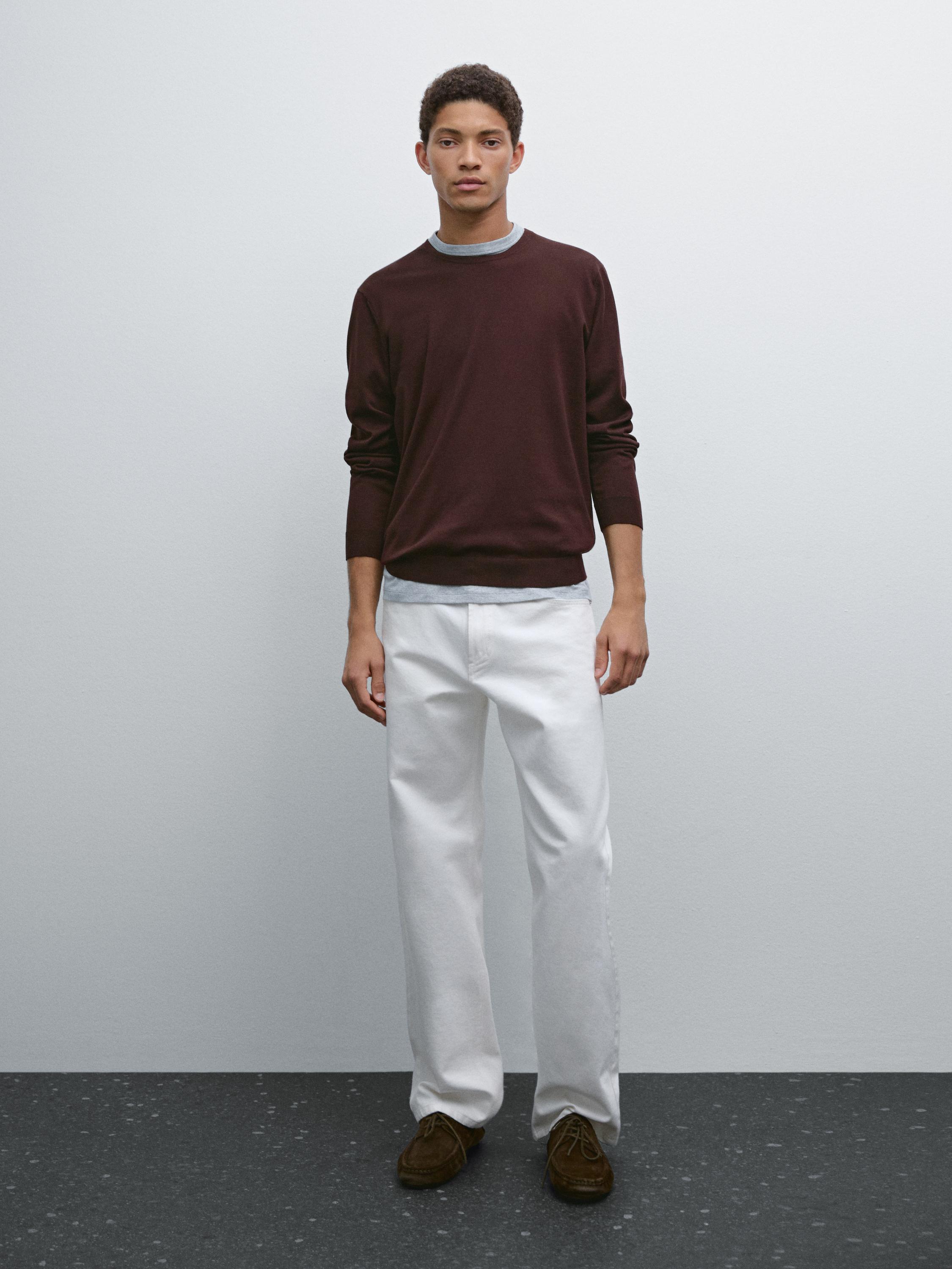 Langermet genser i strikket bomull