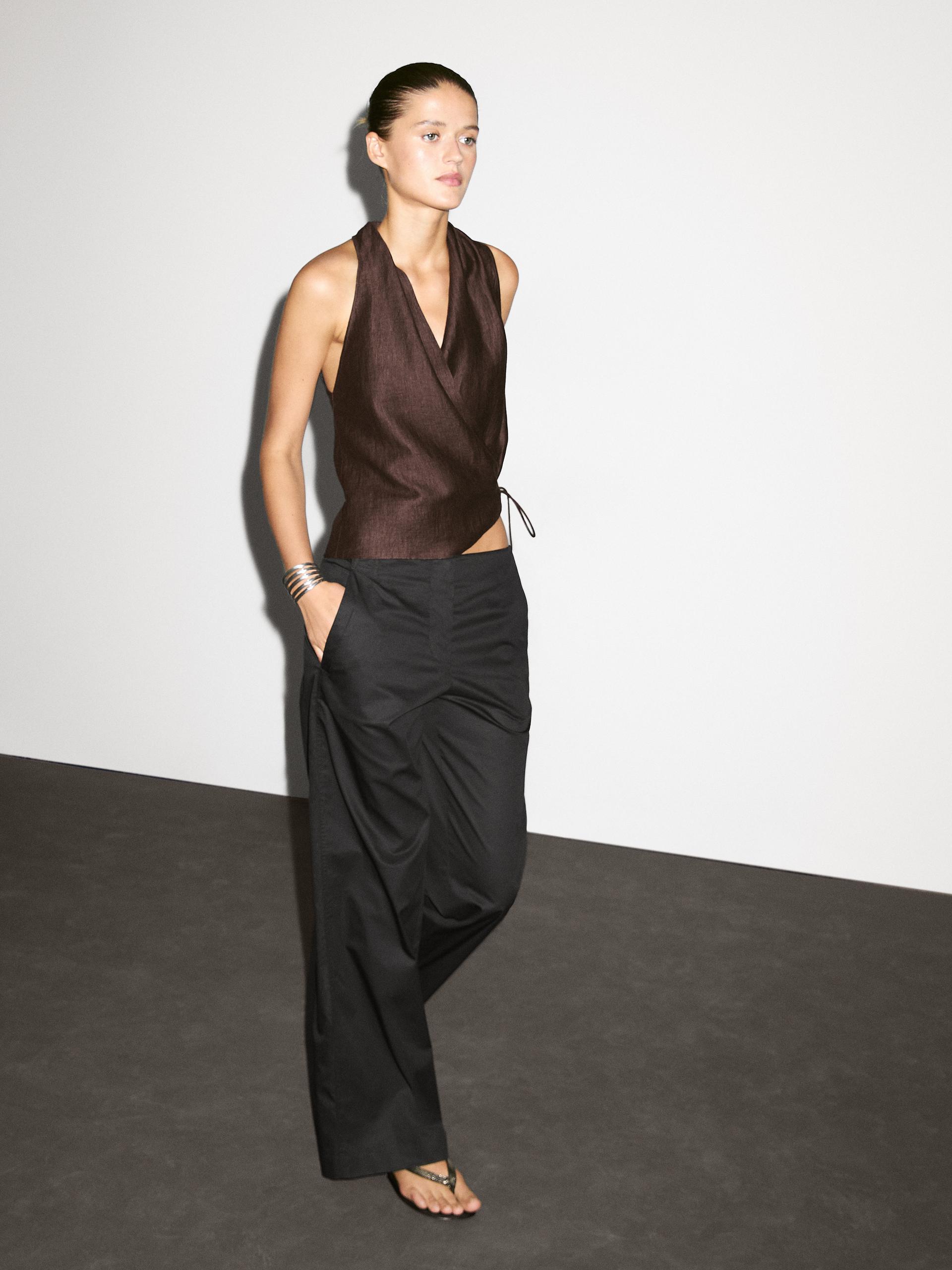 Calças Direitas De Cintura Média 100% Algodão - Preto - 44 - Massimo Dutti - Mulher