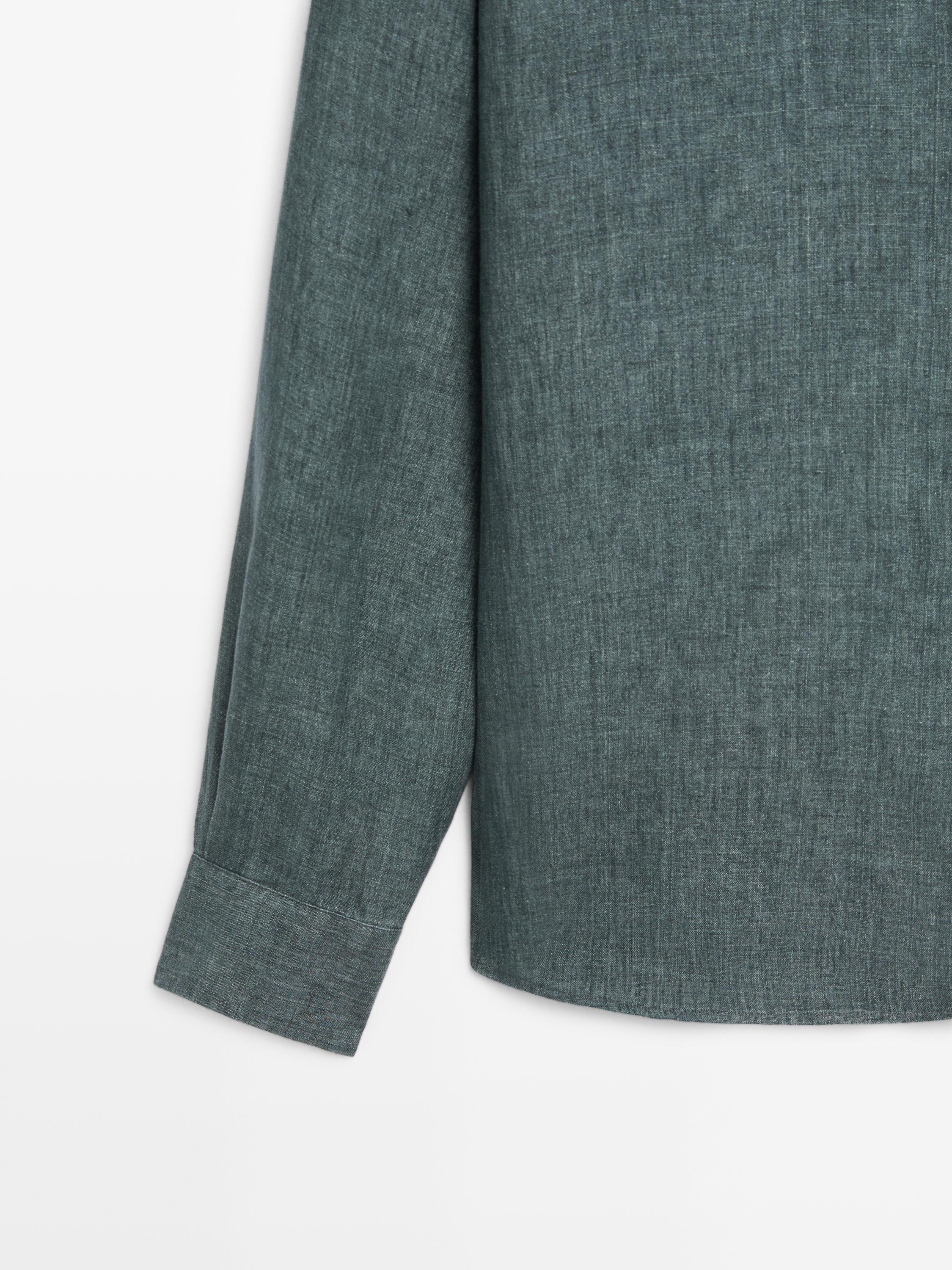 Regular fit linen shirt with placket — DARK BLUE