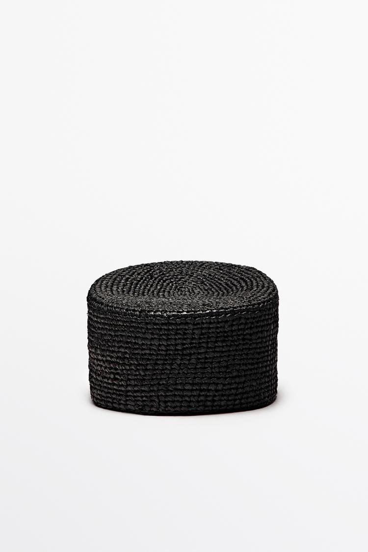 Raffia pillbox hat — BLACK