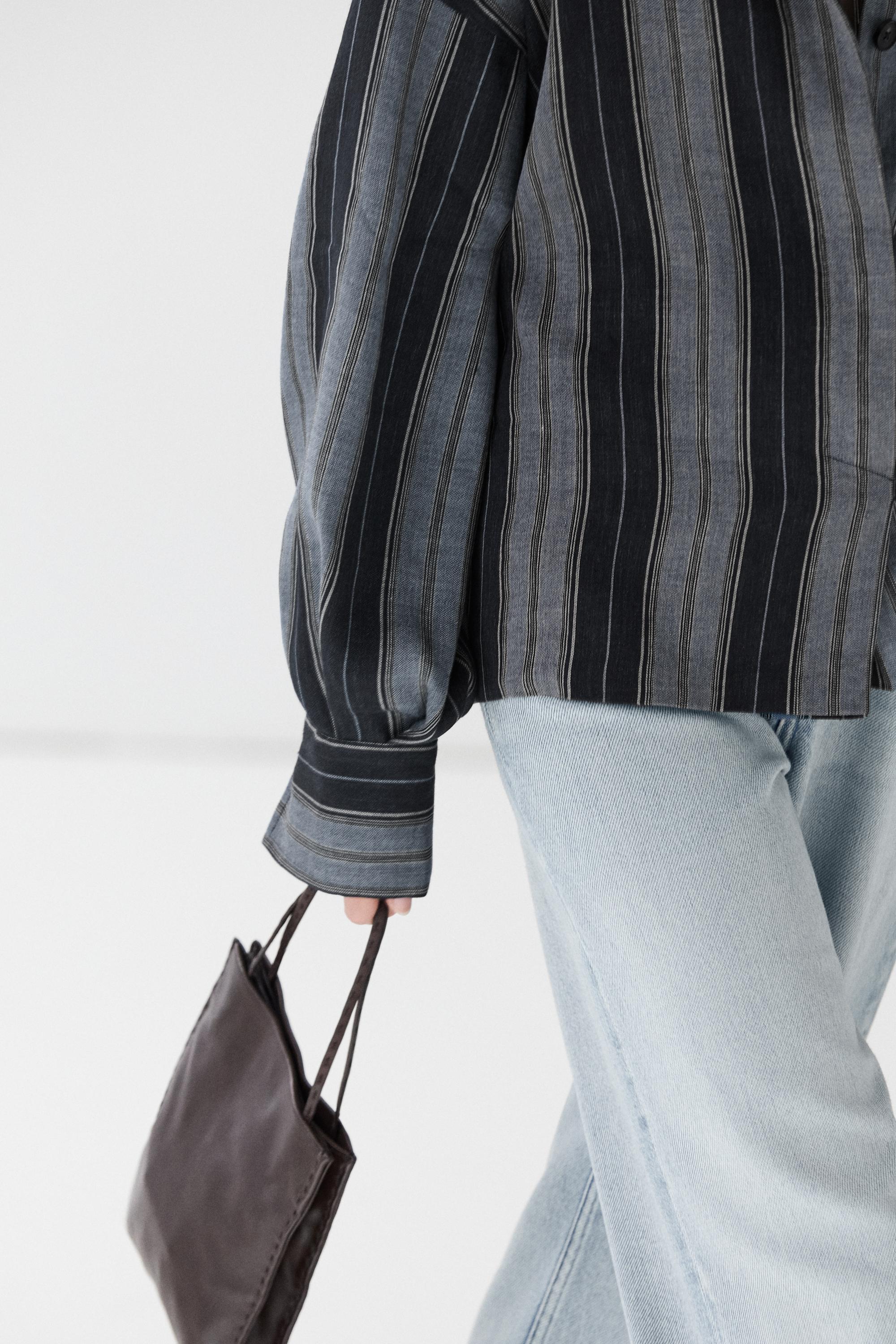 Striped flowing cotton linen shirt — BLUE
