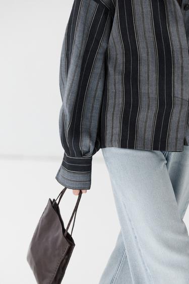 Striped flowing cotton linen shirt — BLUE 8