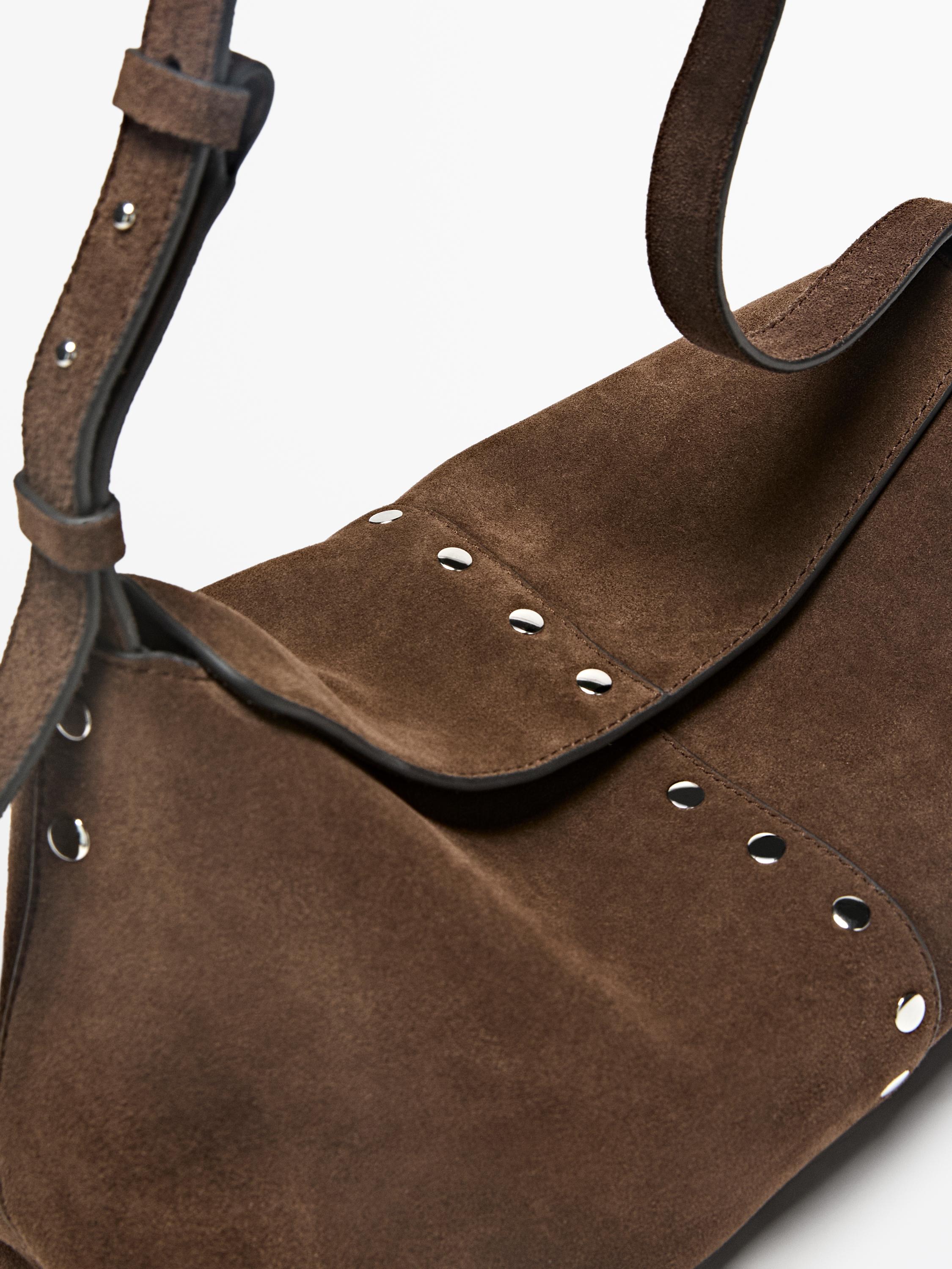 Split suede leather bucket bag — MINK