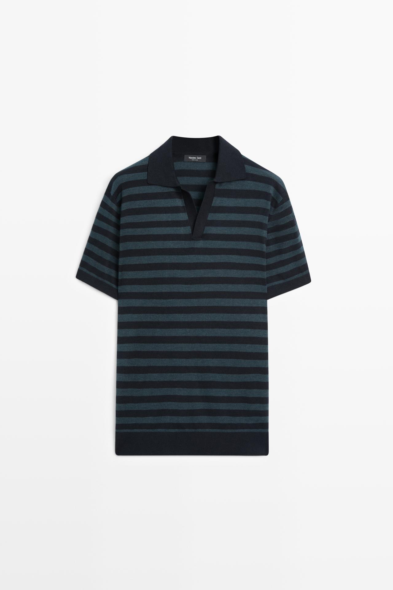 Contrast striped knit polo sweater — INDIGO