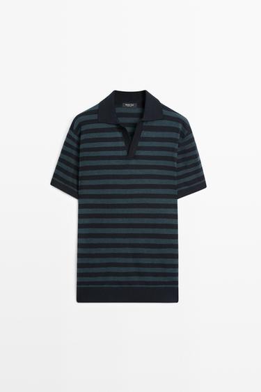 Contrast striped knit polo sweater — INDIGO 2