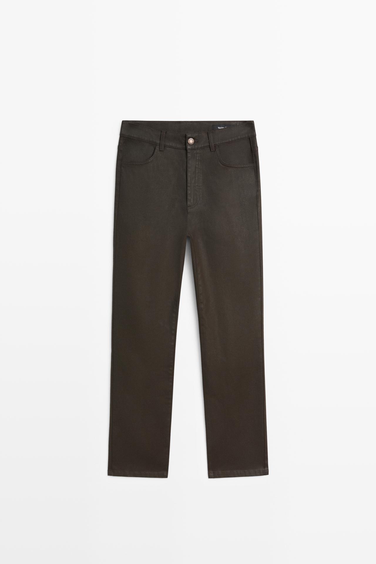Waxed straight-leg pants — BROWN