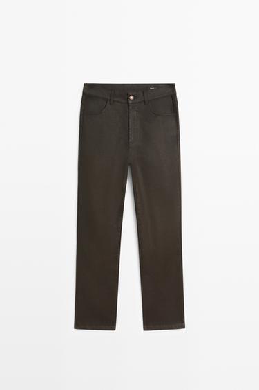 Waxed straight-leg pants — BROWN 2