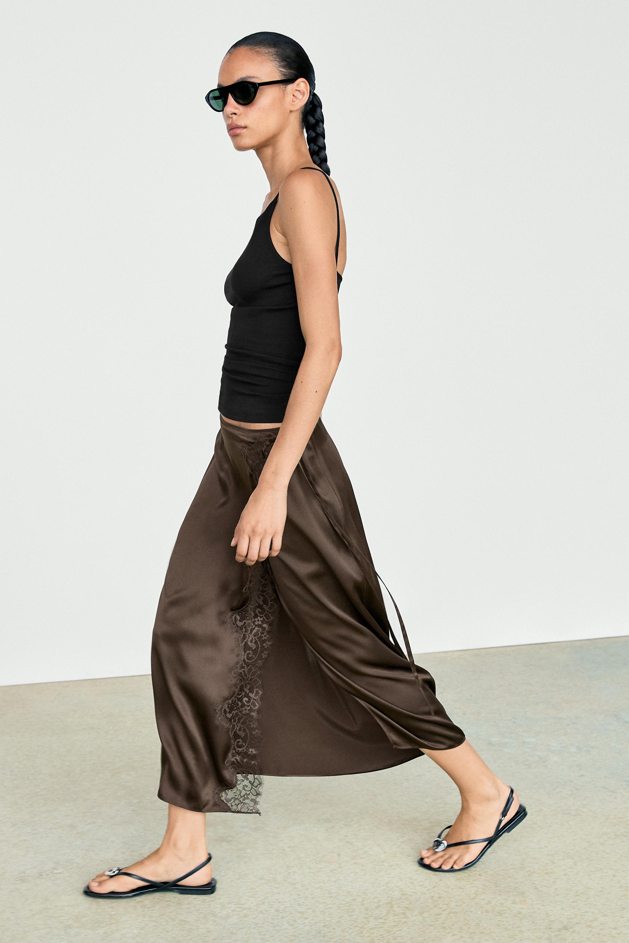 100% silk lace-detail pareo skirt — Chocolate