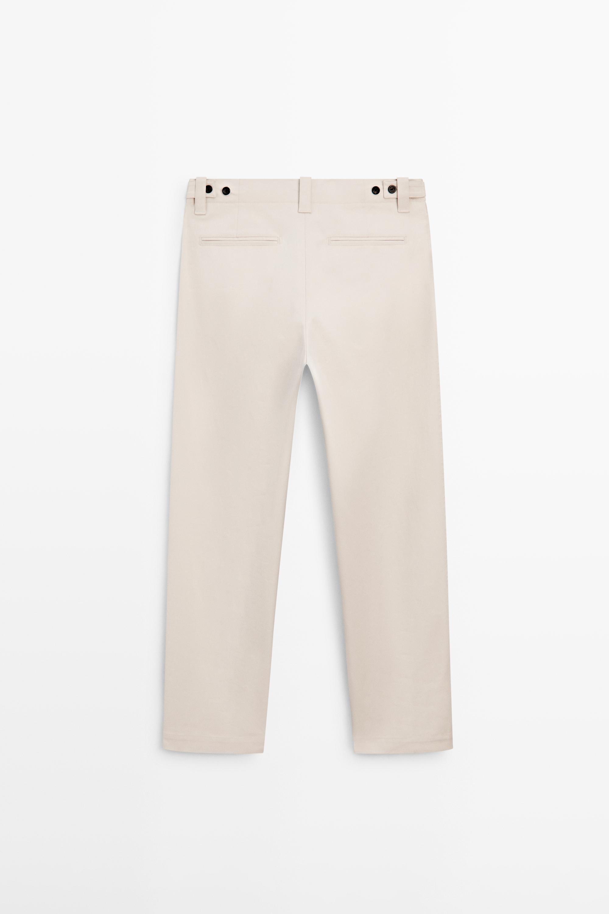 Cotton blend pants with waist detail — BEIGE