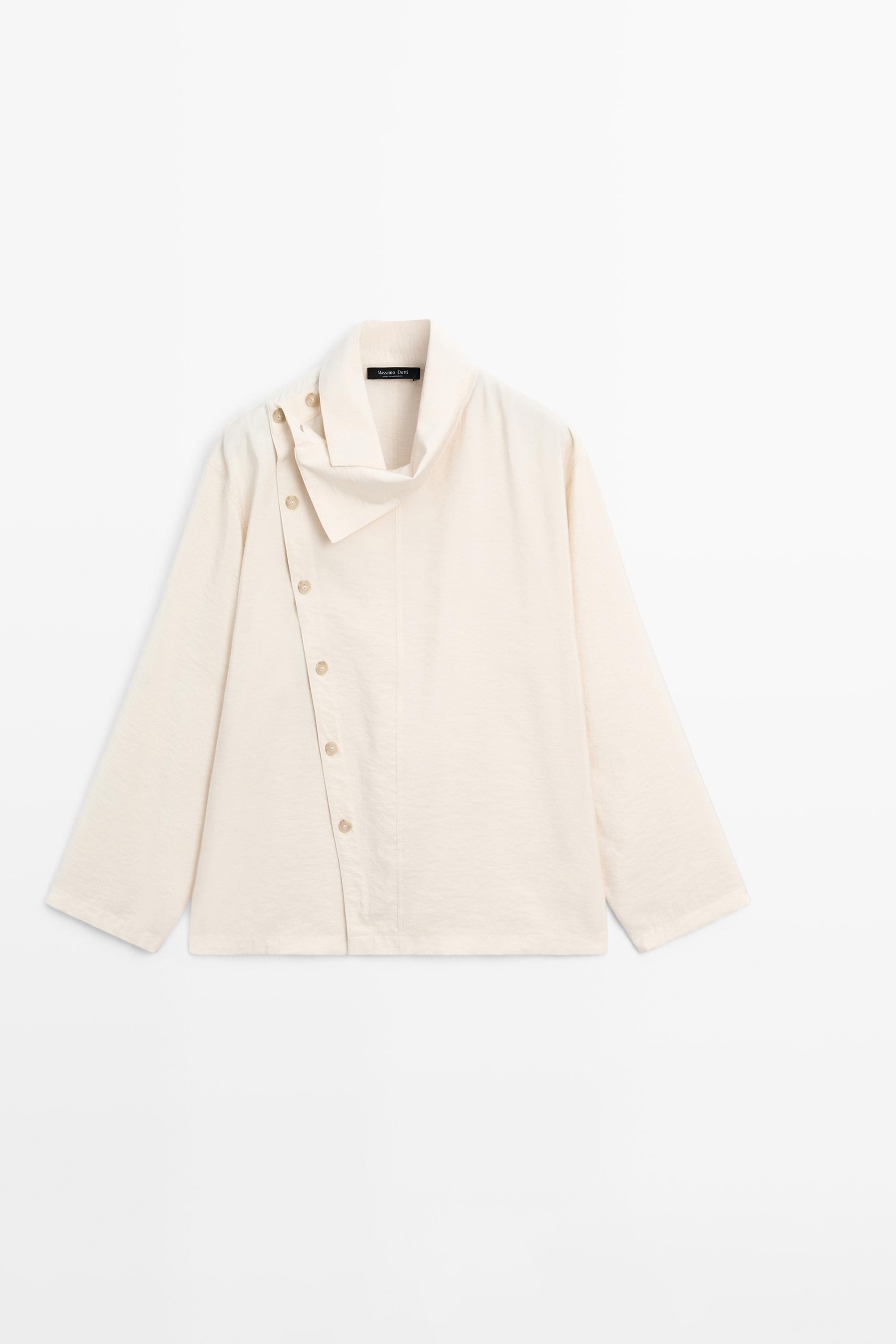 Flowing shirt with asymmetric buttons — BEIGE