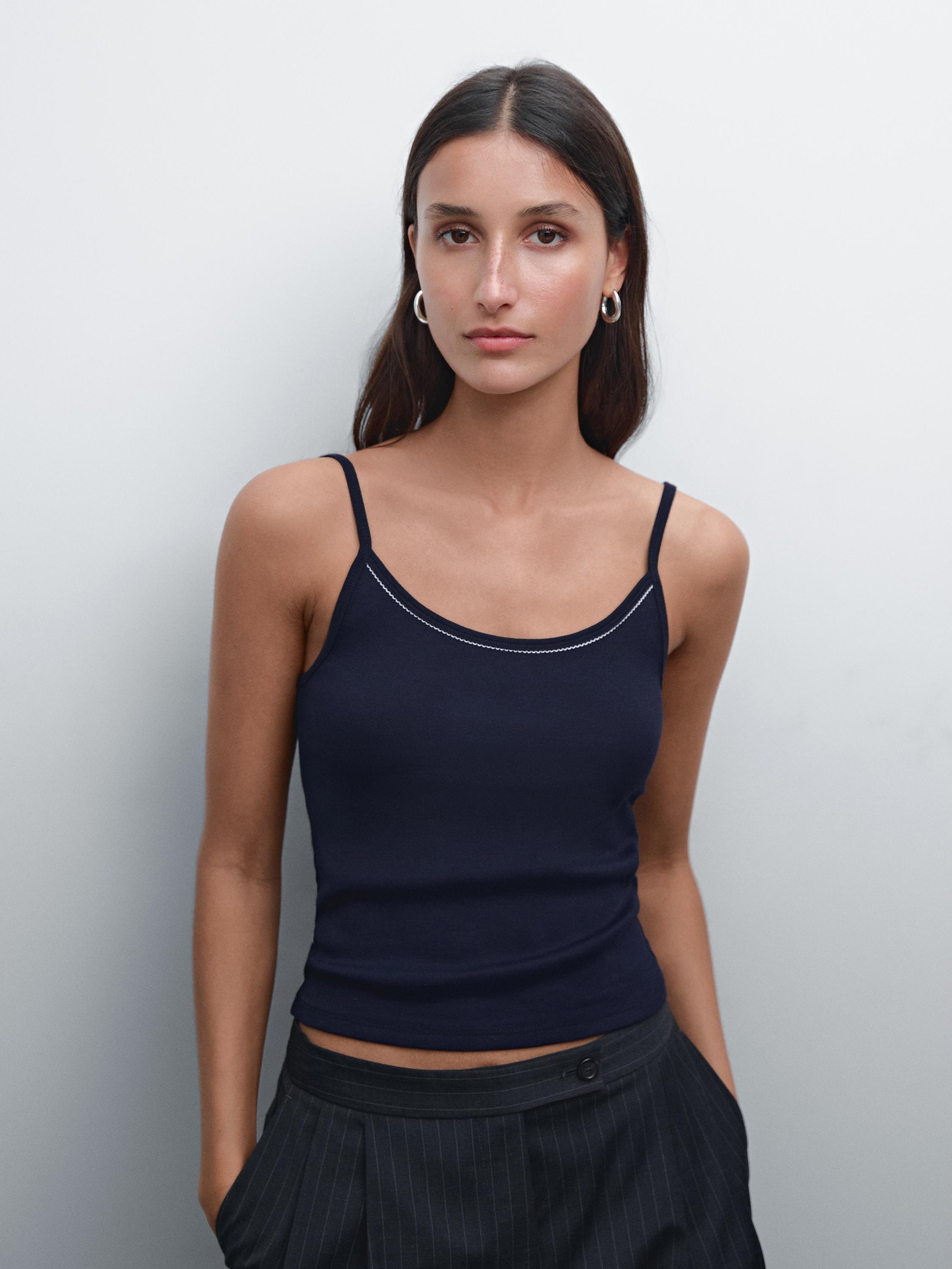 Strappy knit top with lace trim