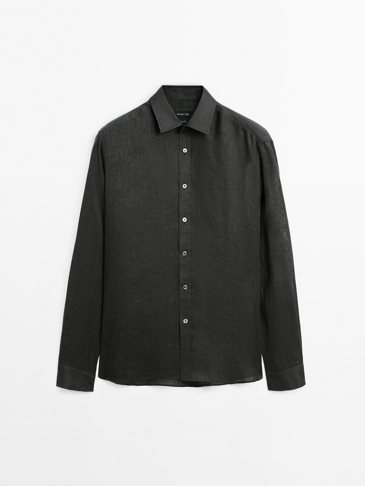 Massimo Dutti - Heren - 100% Linnen Overhemd Regular Fit - Groen - Xxl