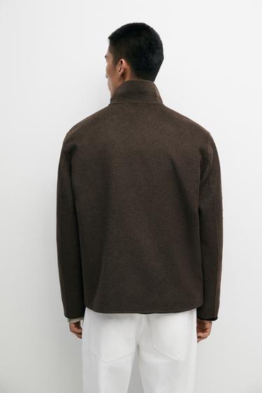 Wool blend double-layer jacket with high collar — BROWN 5