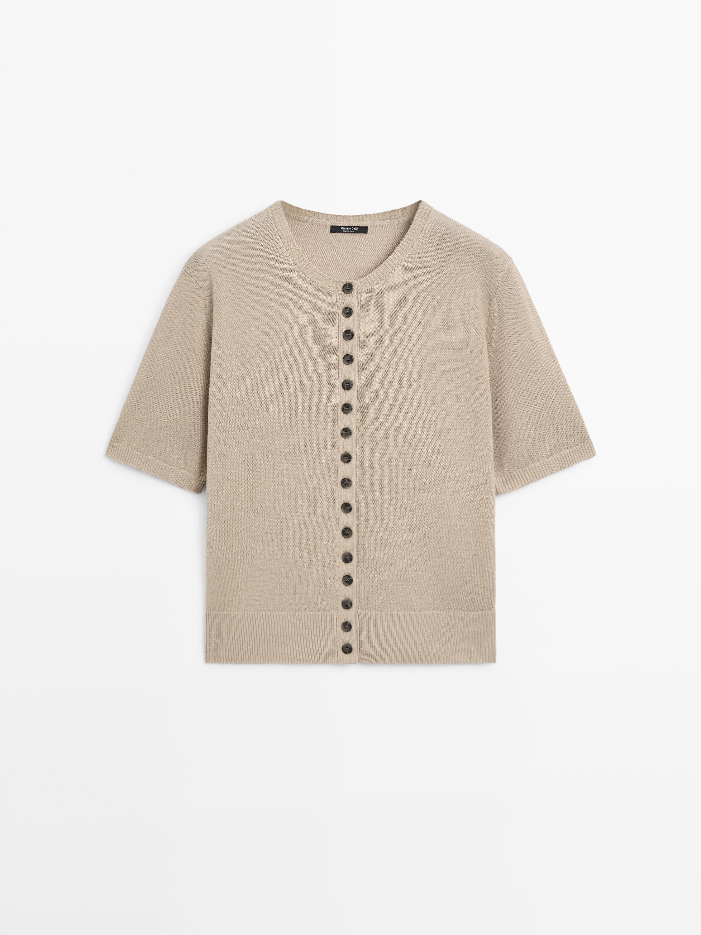 Linen blend short sleeve cardigan