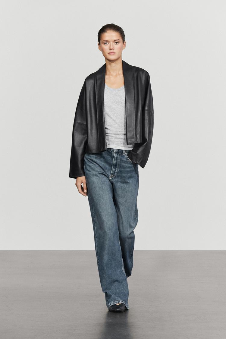 Double-breasted nappa leather jacket — BLACK