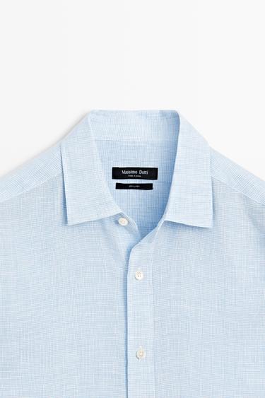 100% linen regular fit check shirt — Sky blue 9