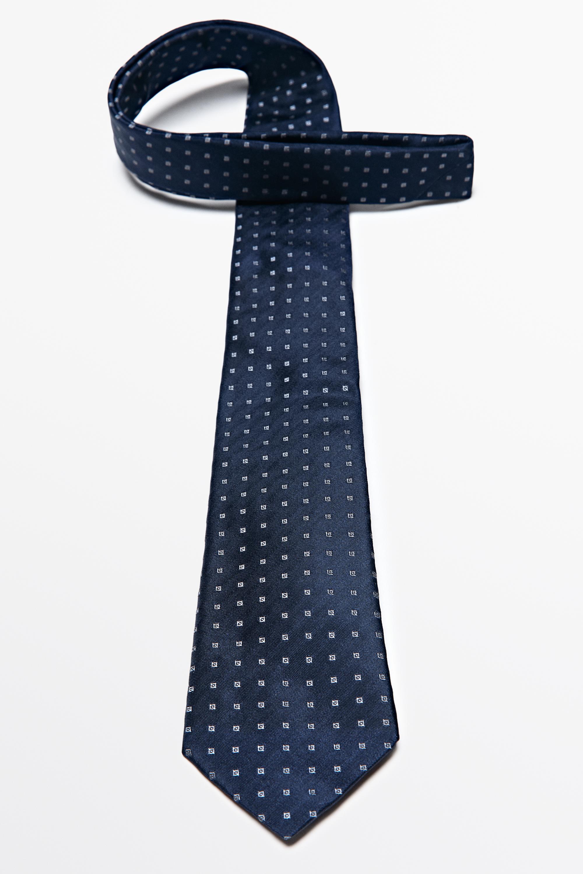 100% silk geometric print tie — NAVY BLUE