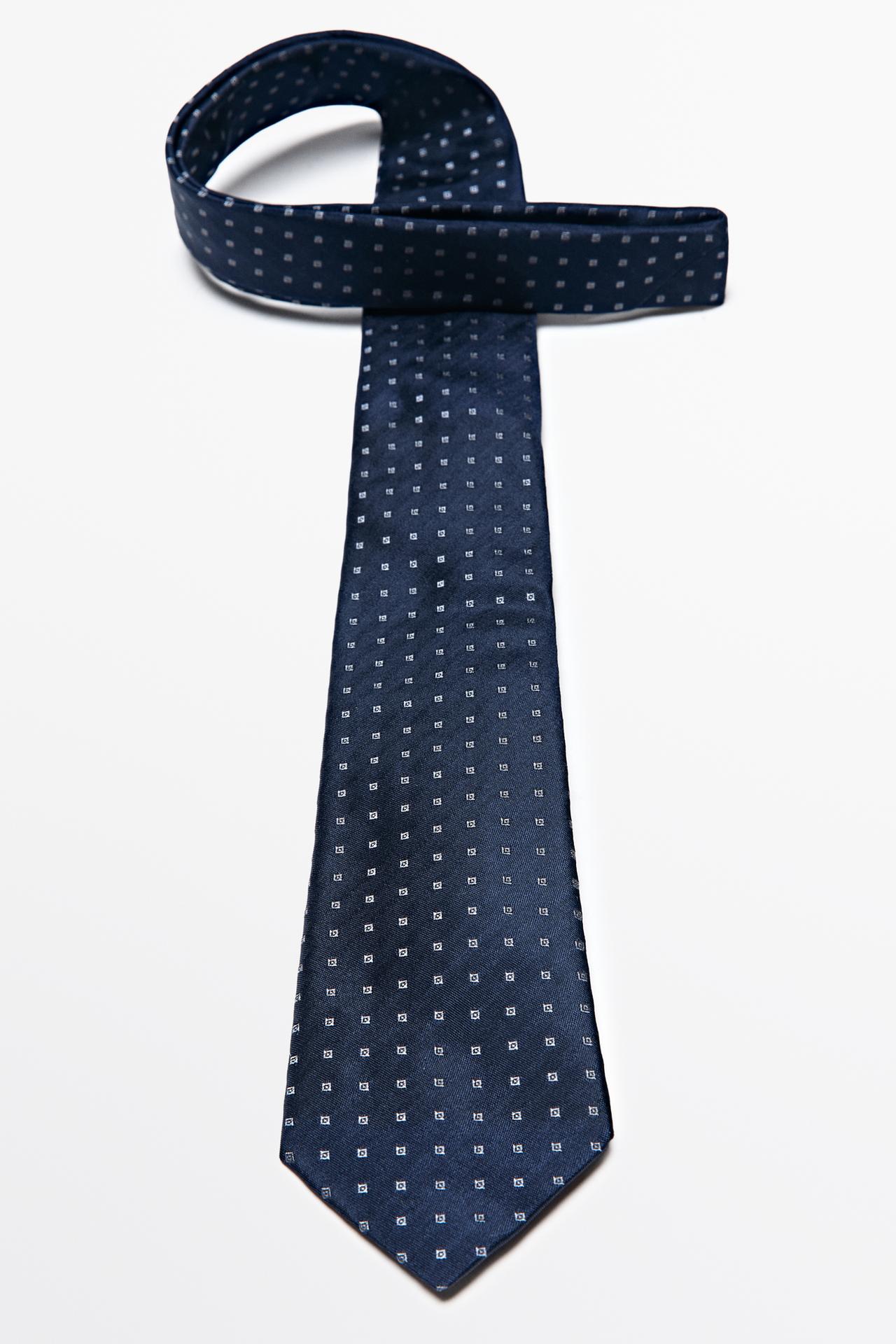100% silk geometric print tie — NAVY BLUE