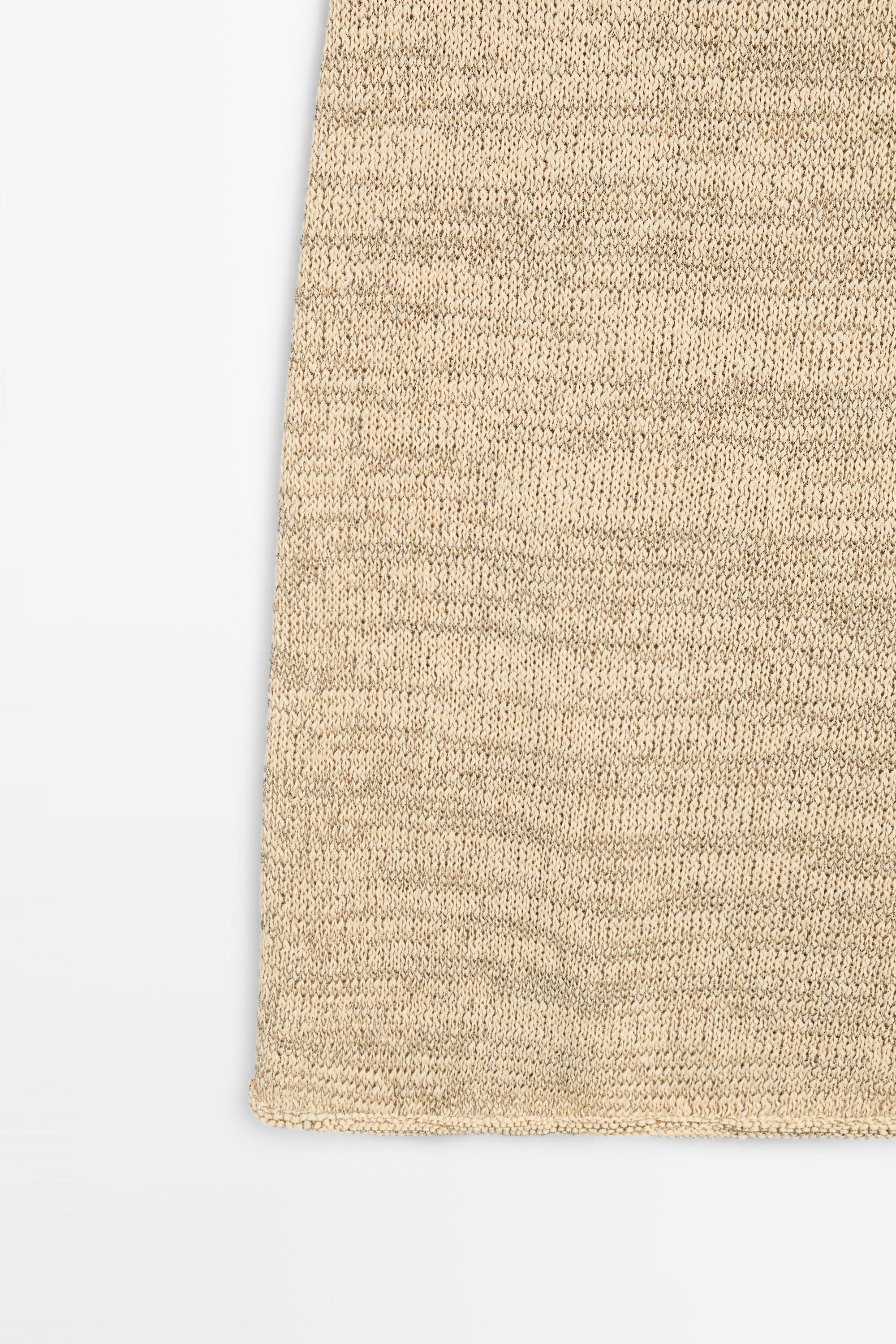 Marl cotton blend knit midi co-ord skirt — Beige