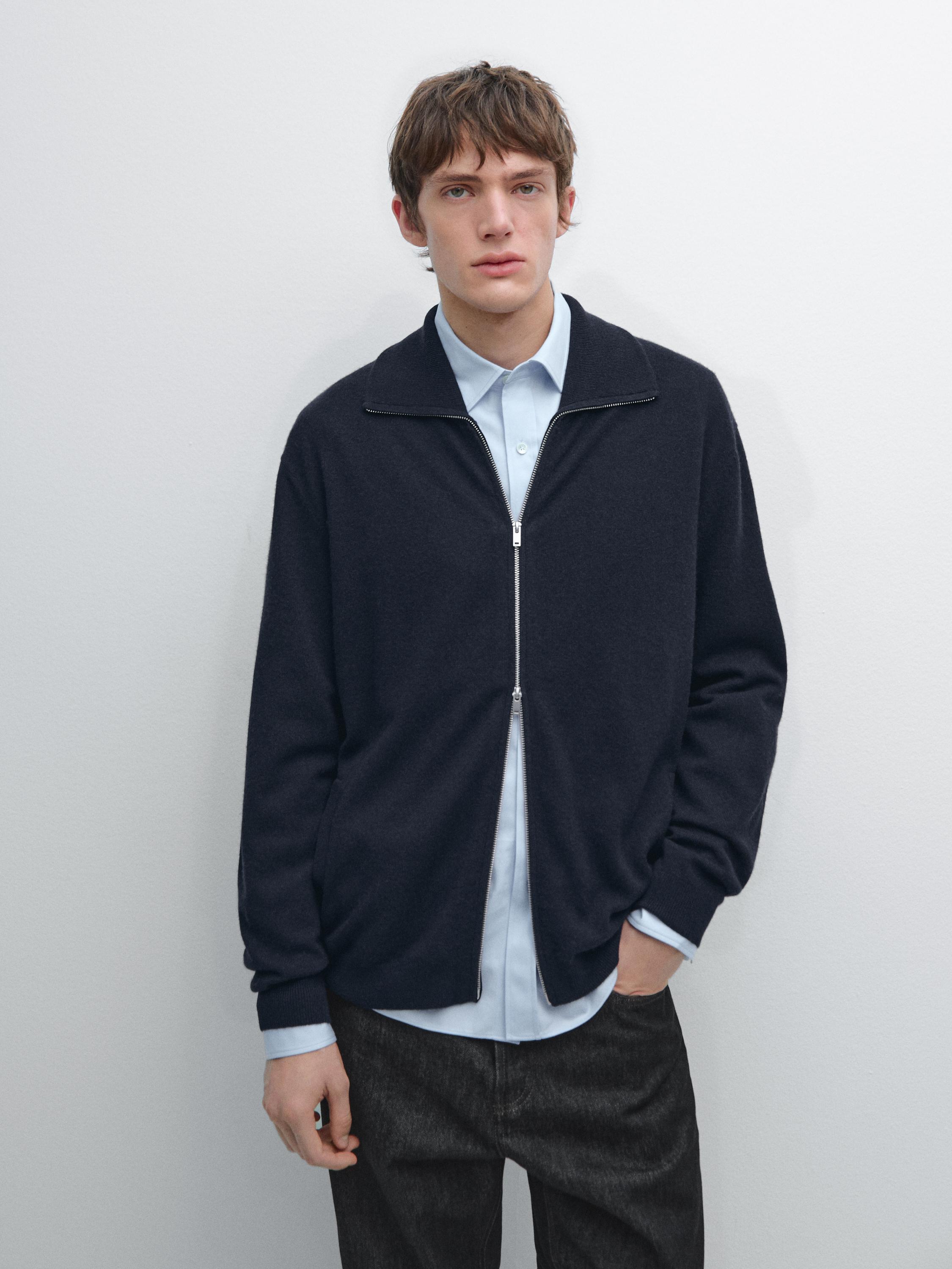 Cardigan con cerniera e collo alto