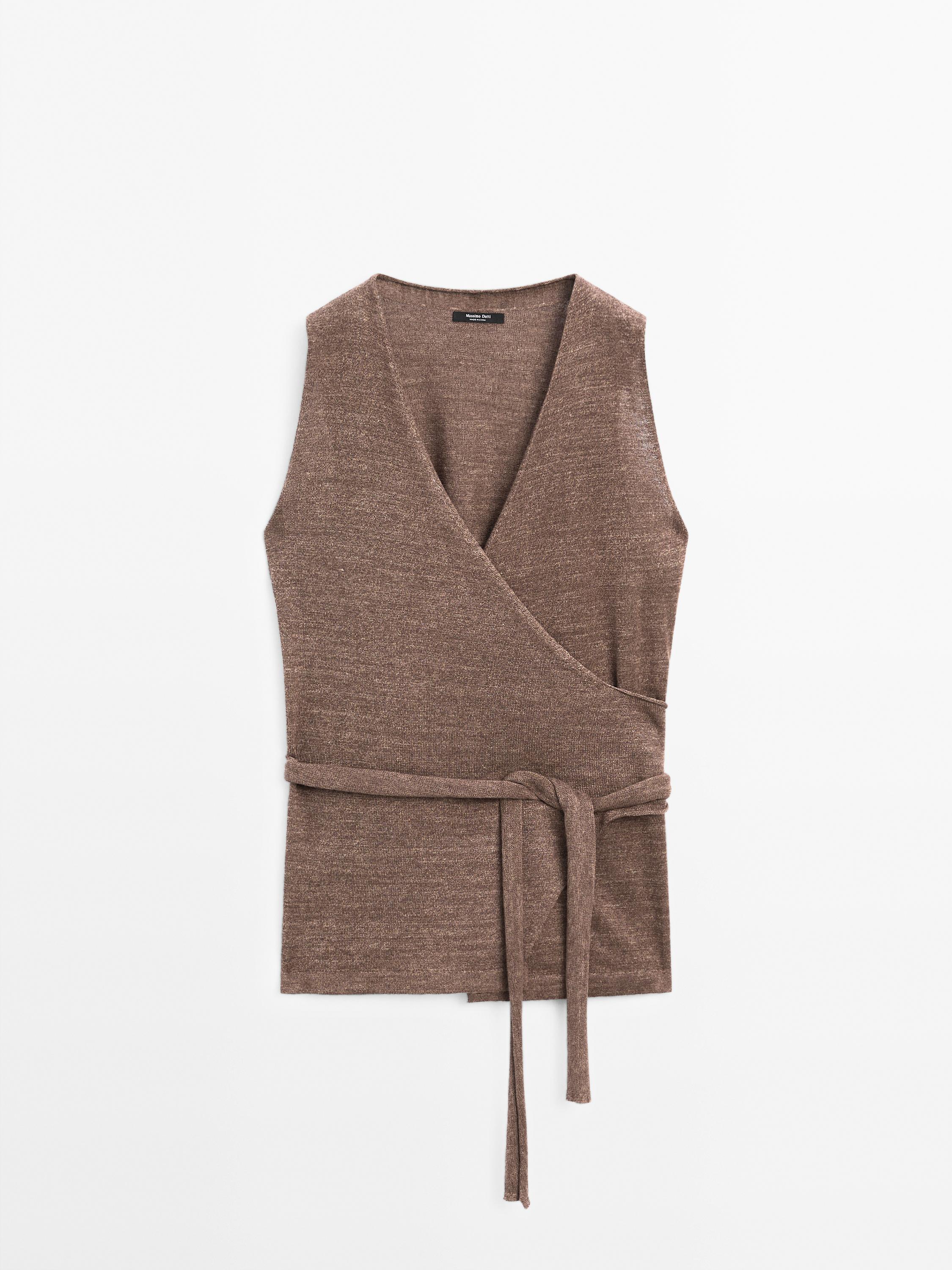 Kopertowy top z dzianiny z mieszanki lnu