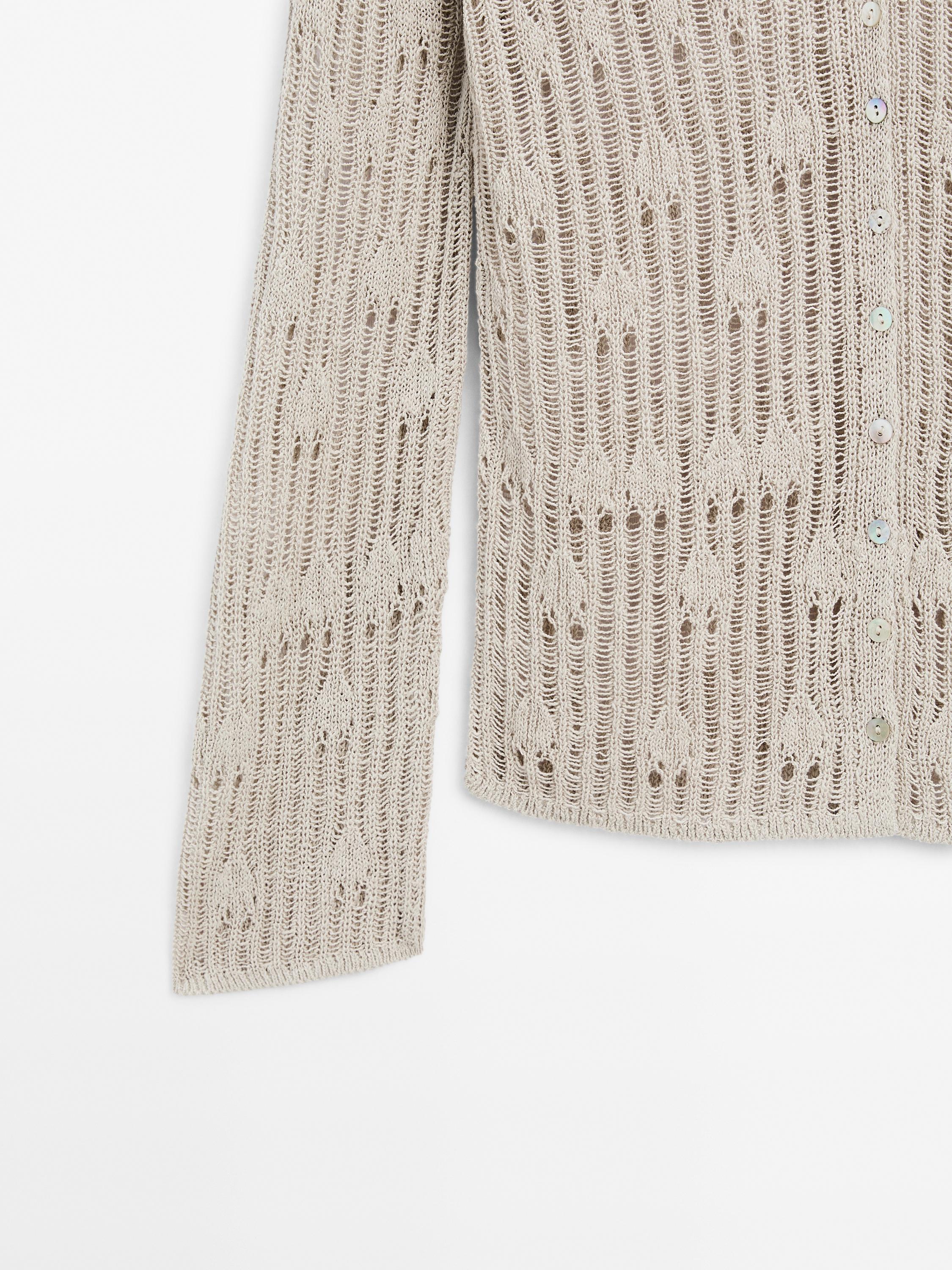 Cutwork cardigan with polo collar