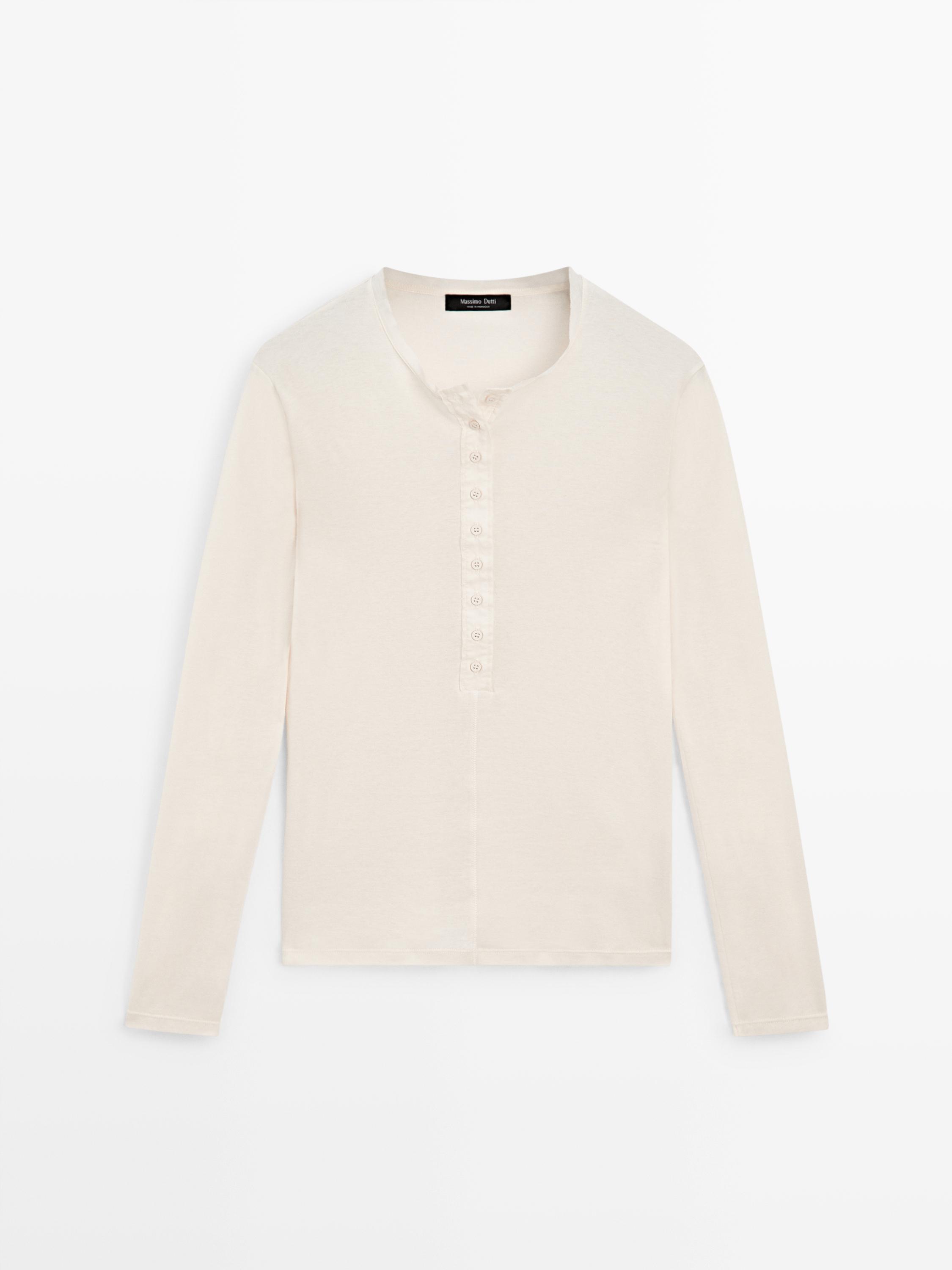 Button-up cotton T-shirt