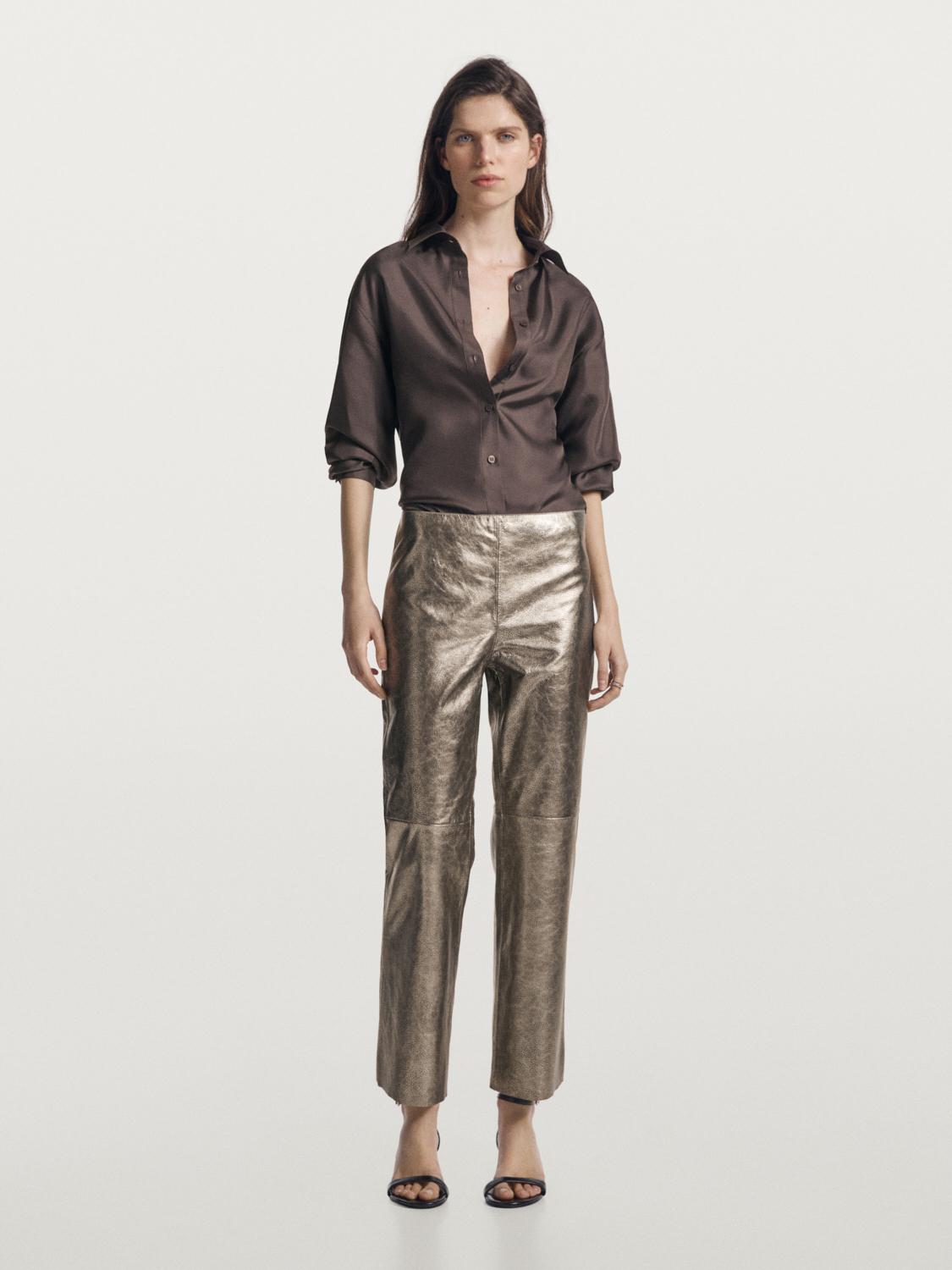 Pantalon en cuir nappa métallisé