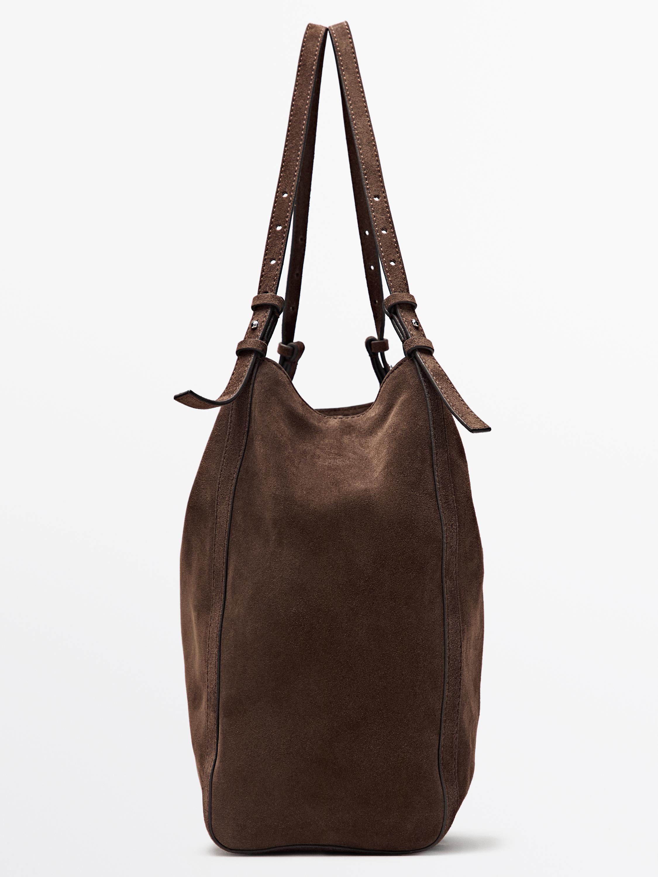 Split suede leather tote bag — MINK